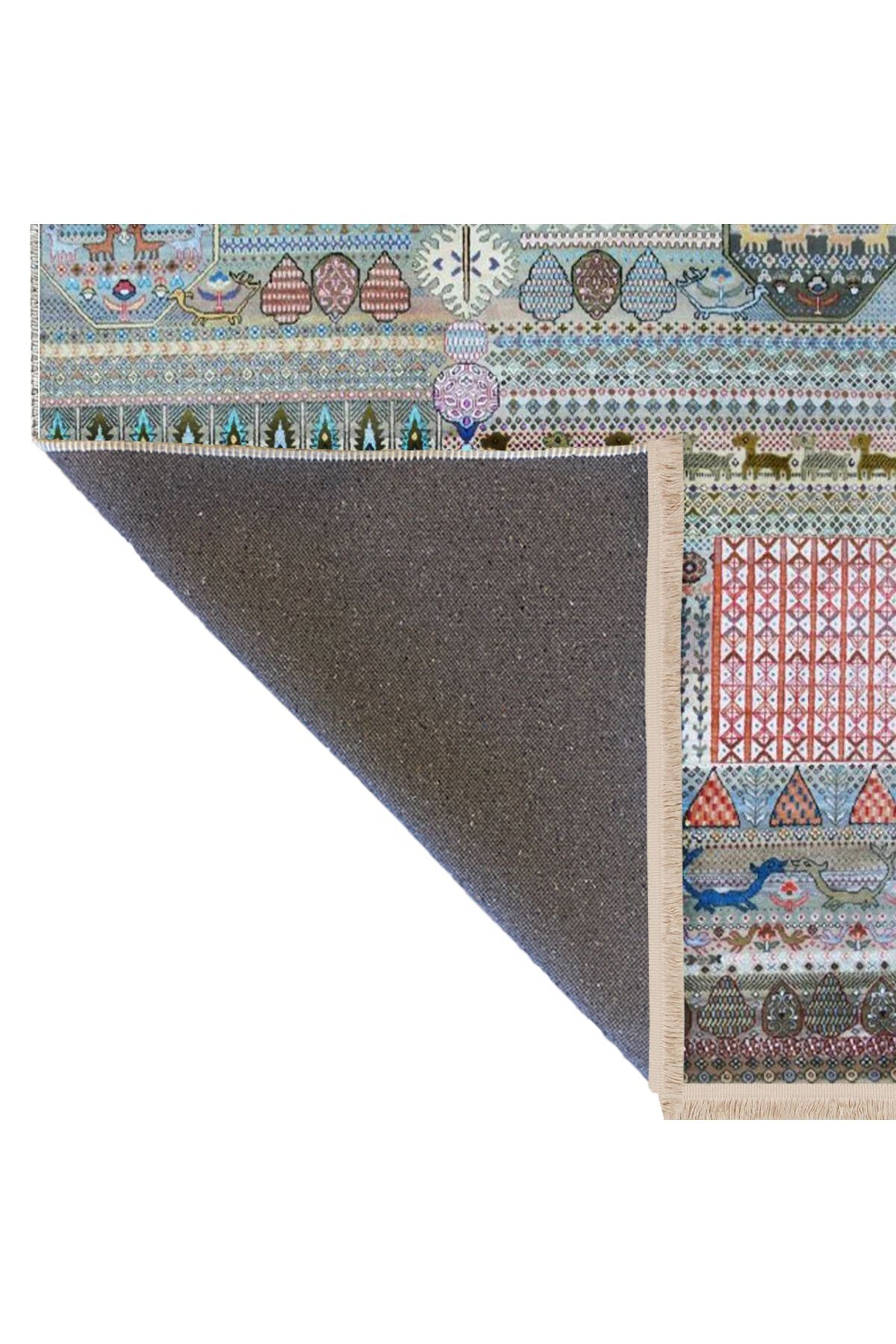 Barcelona Koleksiyonu Çok Renkli Karma Etnik Motifler ve Figürler Desenli Vintage Dekoratif Halı 26
