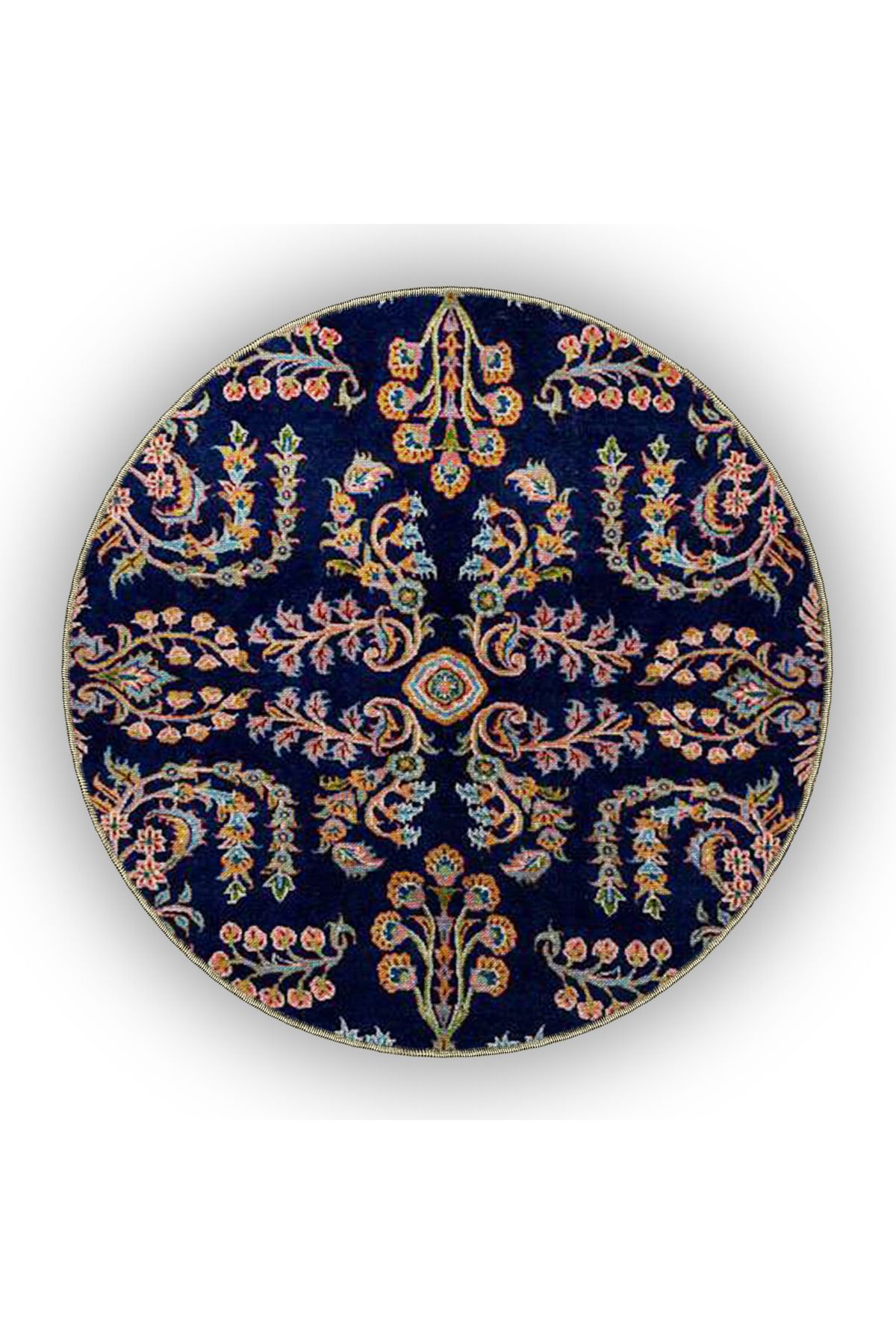 Lacivert Temalı Geleneksel Motif Çiçek Desenli Vintage Dekoratif Halı 4794