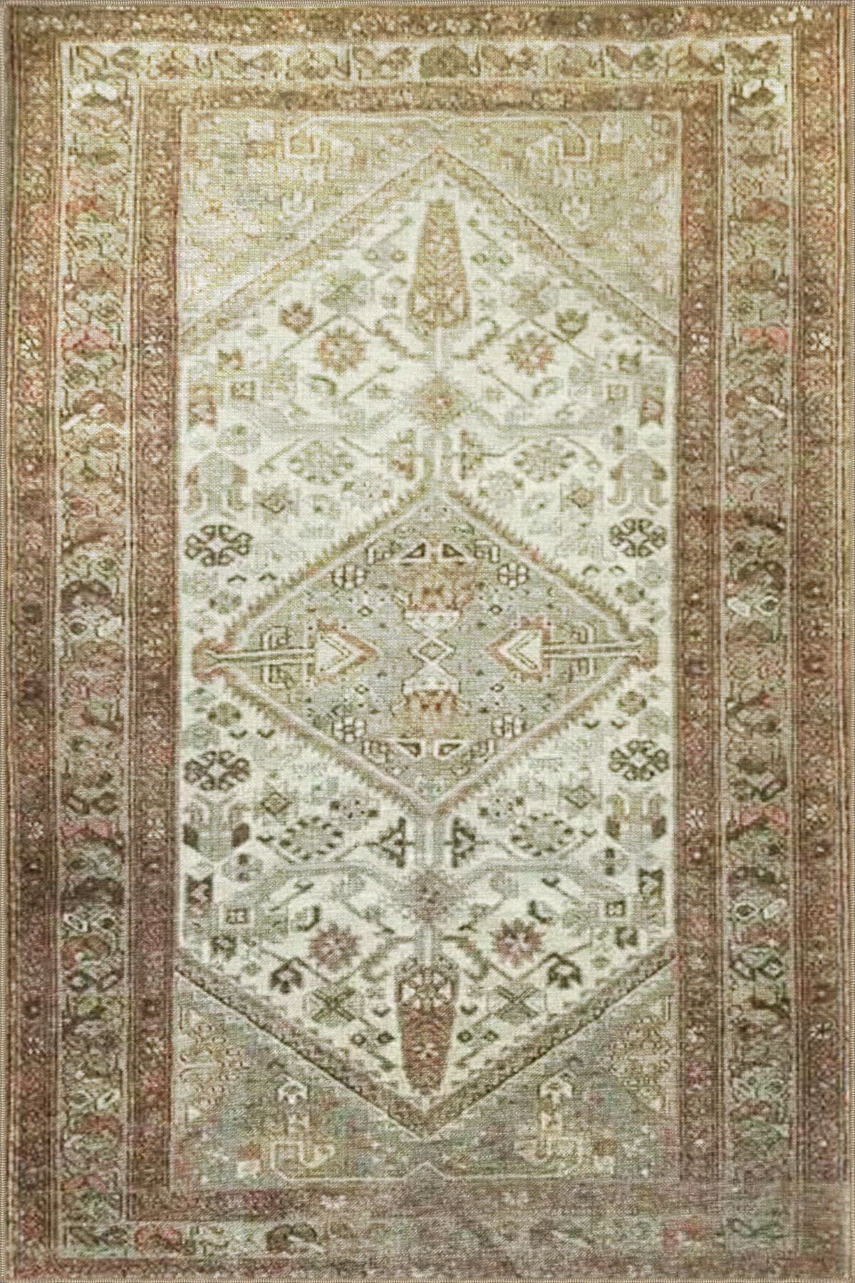 Bej Temalı Geleneksel Motif Etnik Desenli Vintage Dekoratif Halı 3307