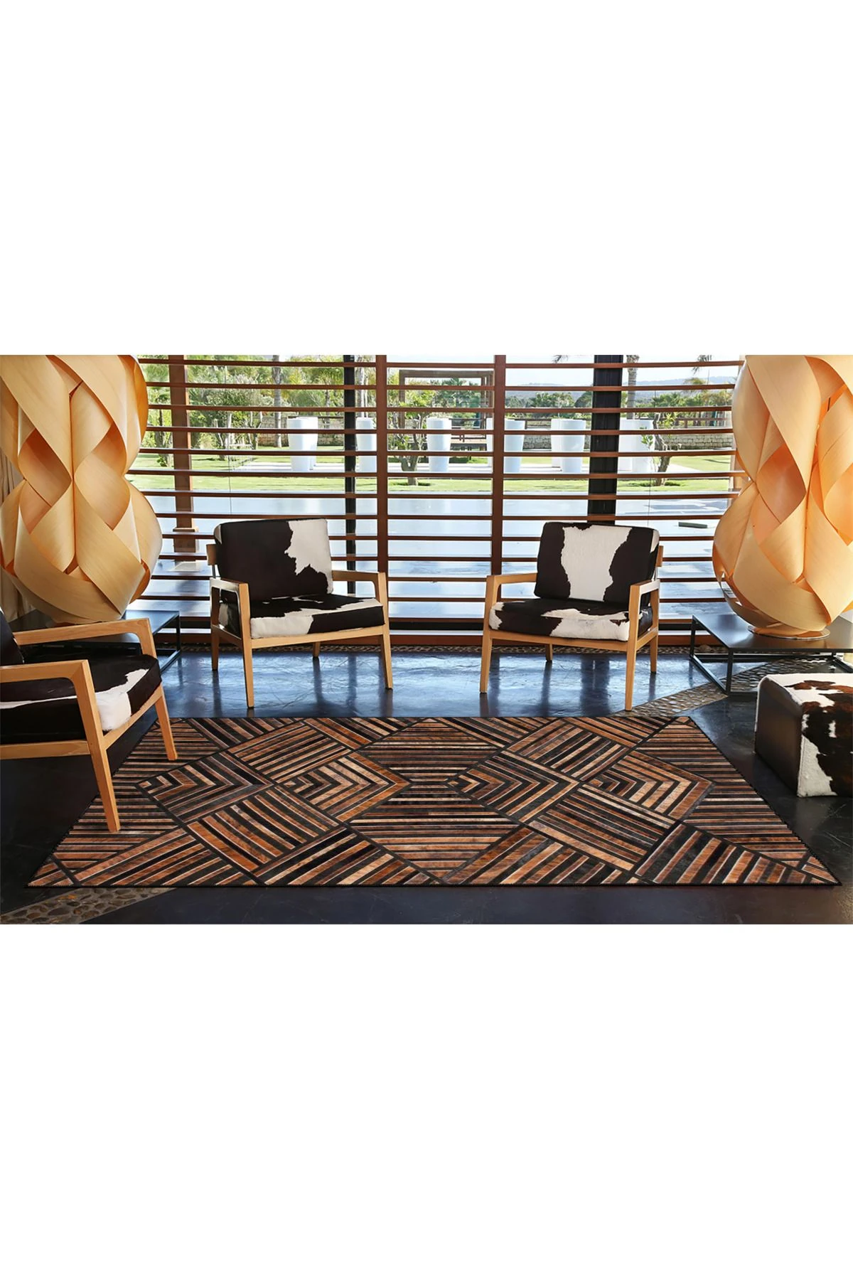 Geometrik Modern Kahverengi Temalı Desenli Dokuma Taban ve Yıkanabilir Halı miravip9541