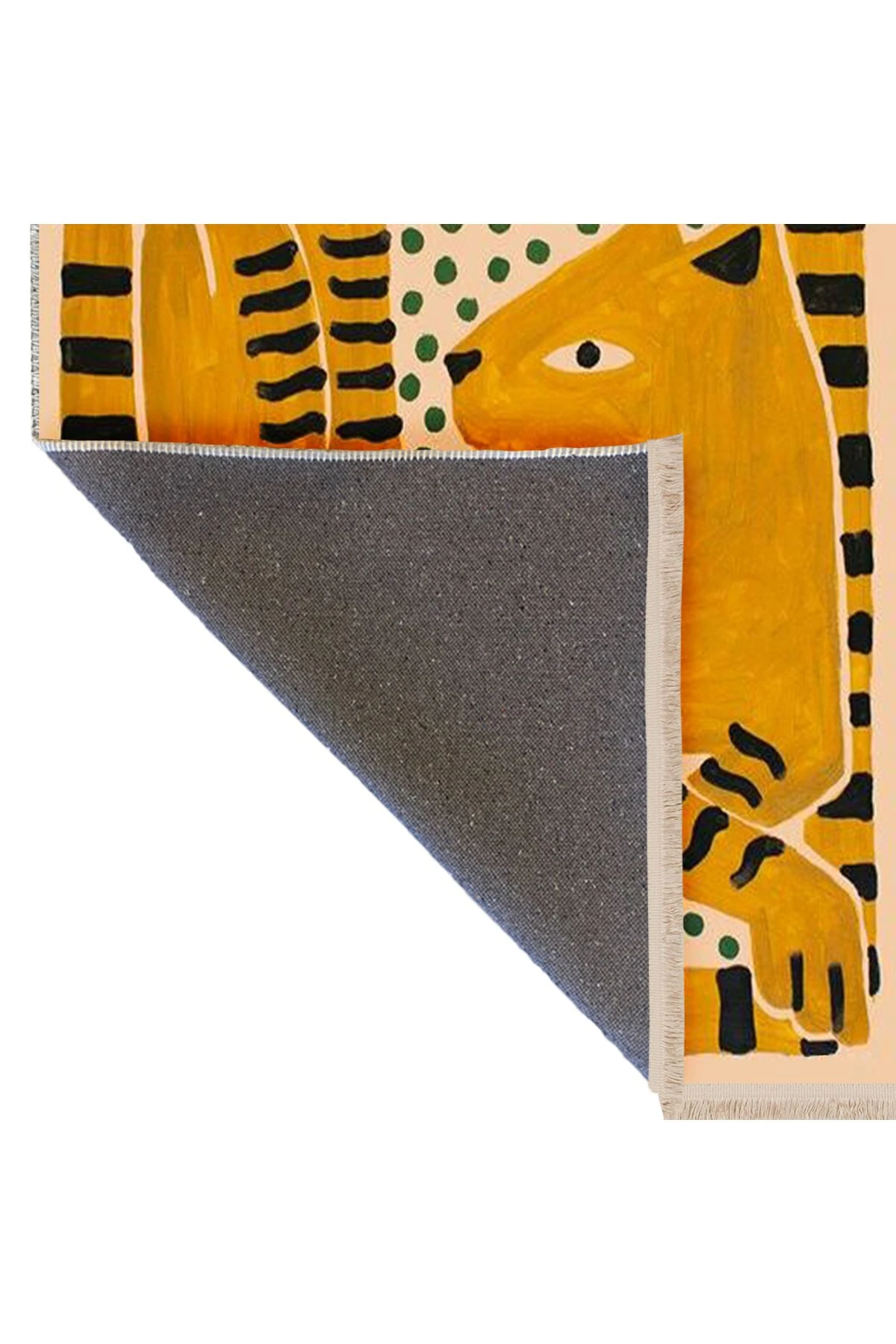 Özge Koleksiyonu Hardal Rengi Siyah Yeşil Kaplan Detaylı Dokuma Taban Modern Dekoratif Halı Özge33