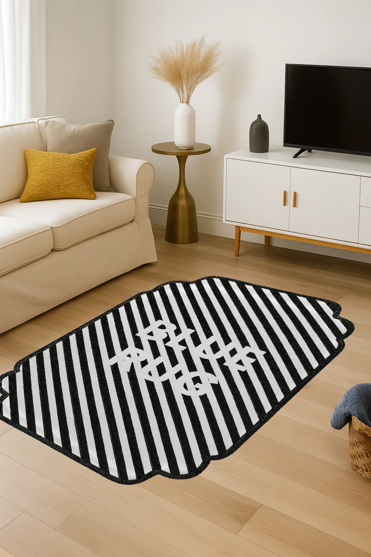 MOSSO Blue Rug Yazılı Şeritli Desen Modern Dekoratif Halı mosso461