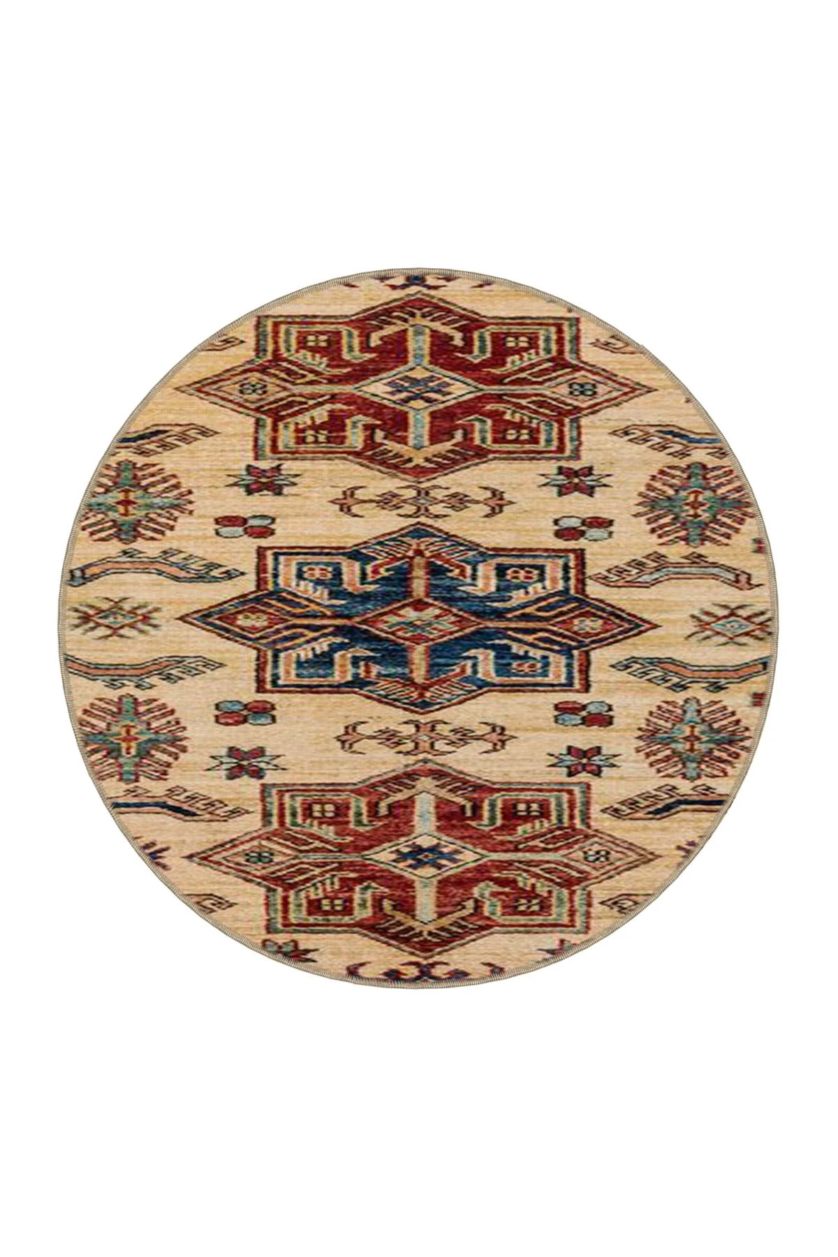 Mavi Krem Yıldızlı Geleneksel Desenli Dokuma Taban Halı miravip126