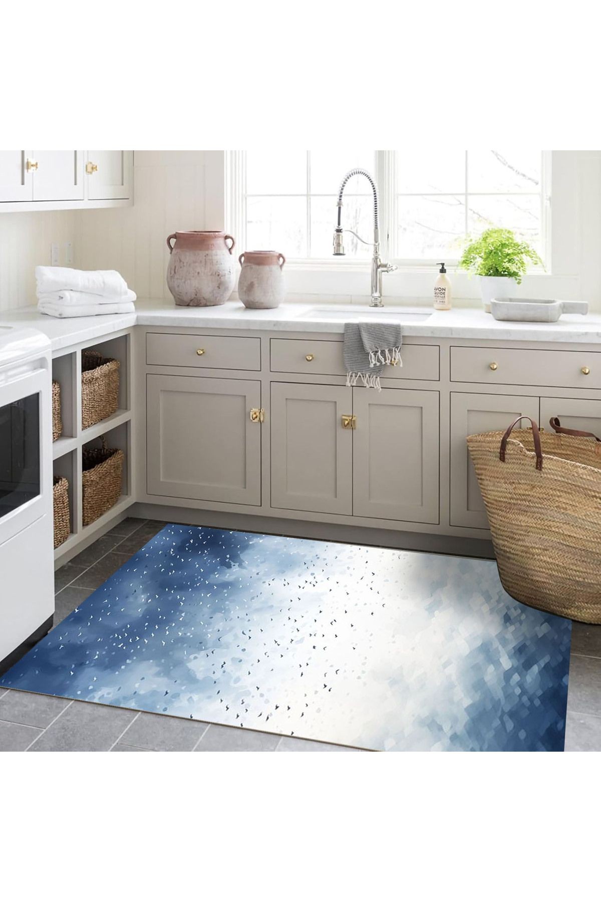 Ebru Koleksiyonu Gökyüzü ve Deniz Temalı Dokuma Taban Modern Dekoratif Halı ebru39