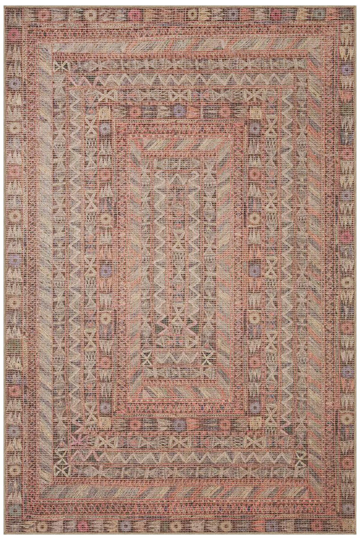 Kahverengi Geometrik Desenli Dokuma Taban Halı miravip346