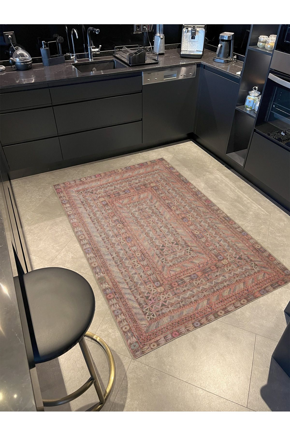 Kahverengi Geometrik Desenli Dokuma Taban Halı miravip346