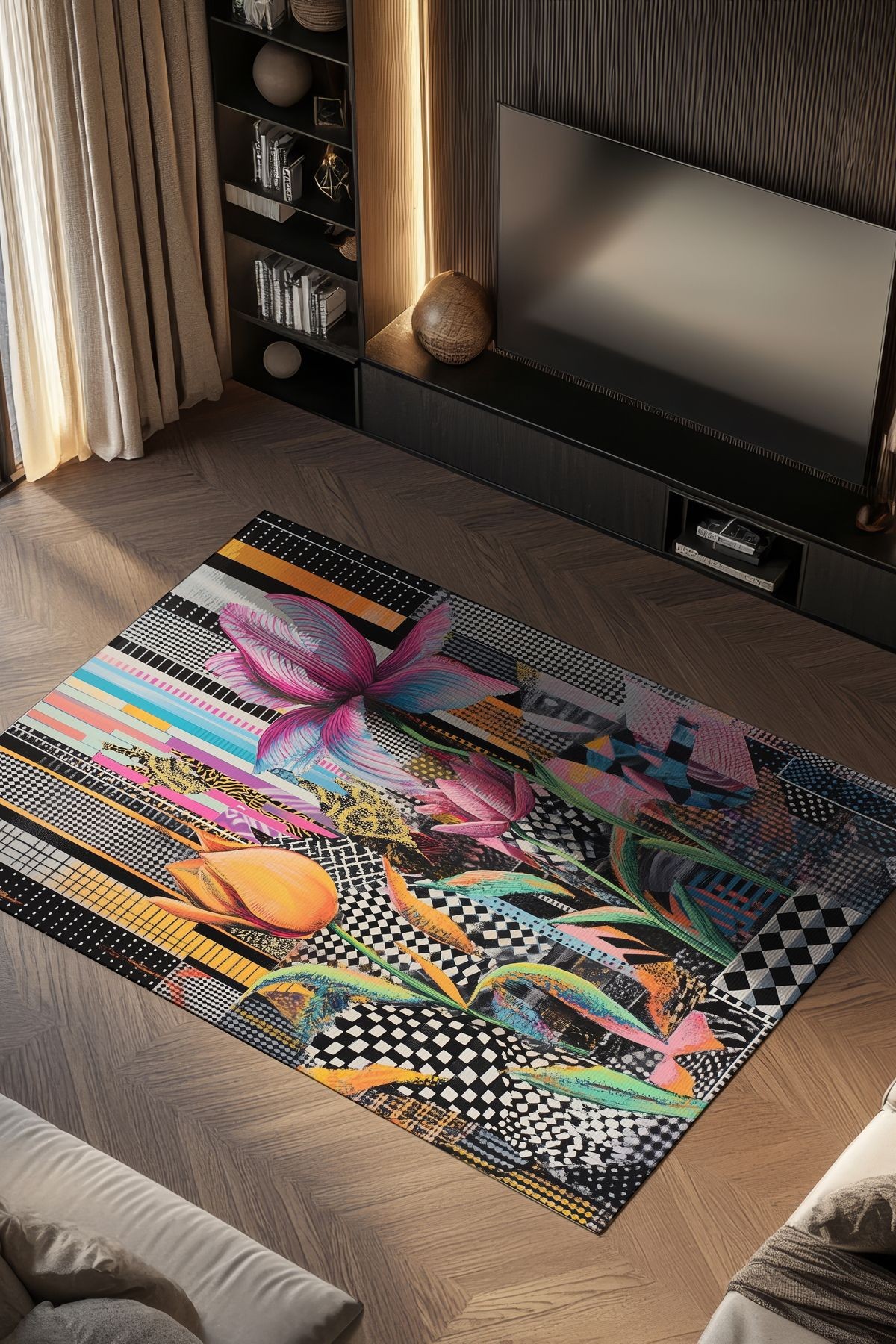 Nova Art Dama ve Çiçek Desenli Dokuma Taban Dekoratif Salon Halısı 214