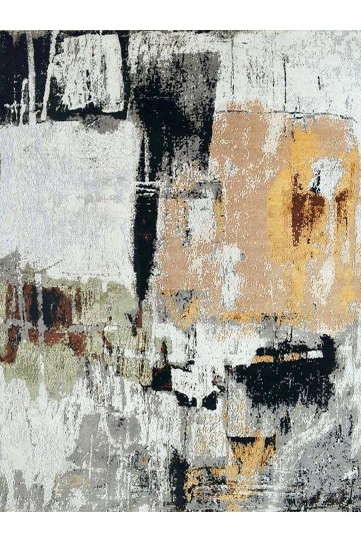 Barcelona Koleksiyonu Siyah Gri Tonlarda Soyut Abstract Desenli Modern Dekoratif Halı barcelona67