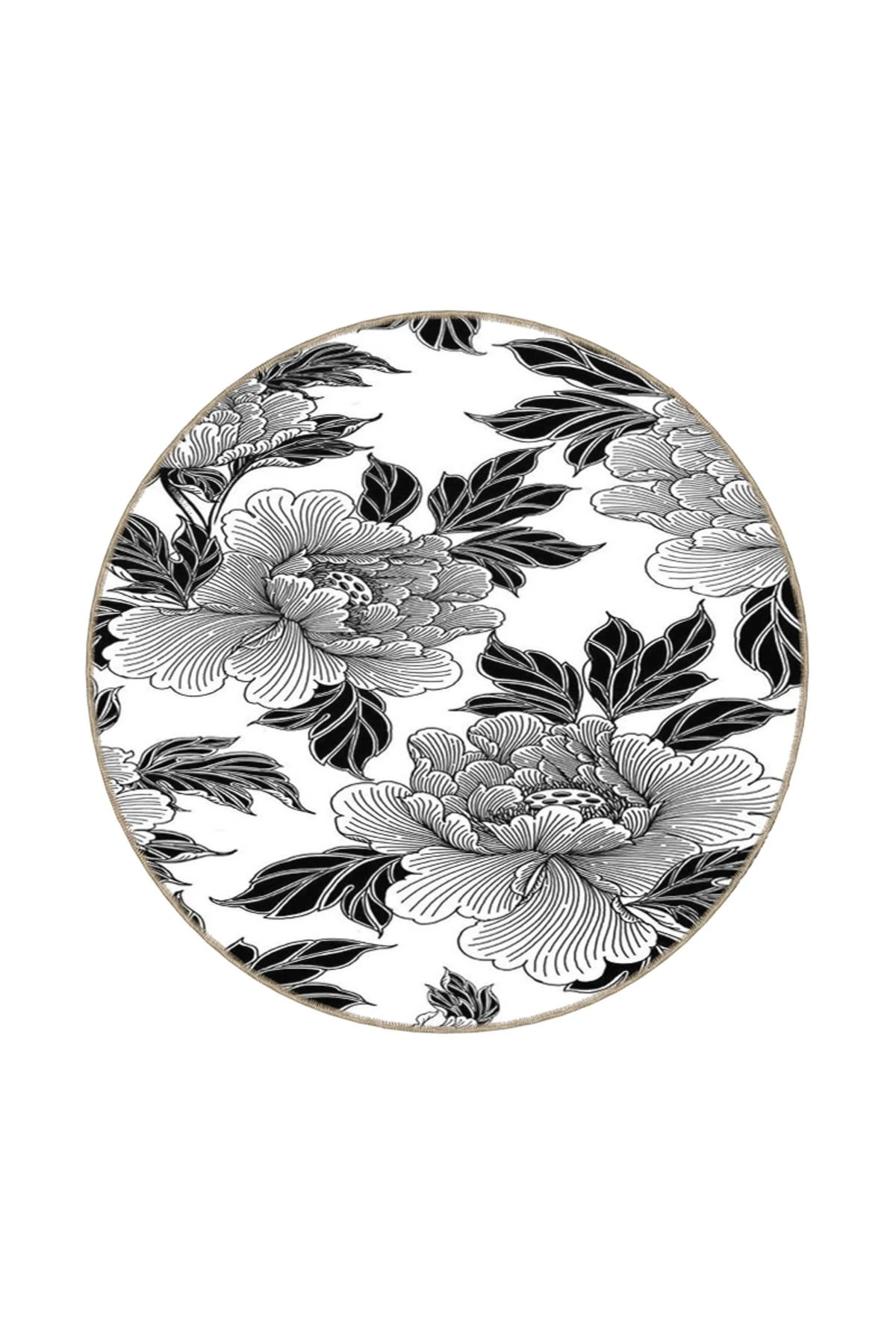 Beyaz Temalı Karakalem Floral Temalı Desenli Dokuma Taban Halı ve Yıkanabilir Halı miravip9933