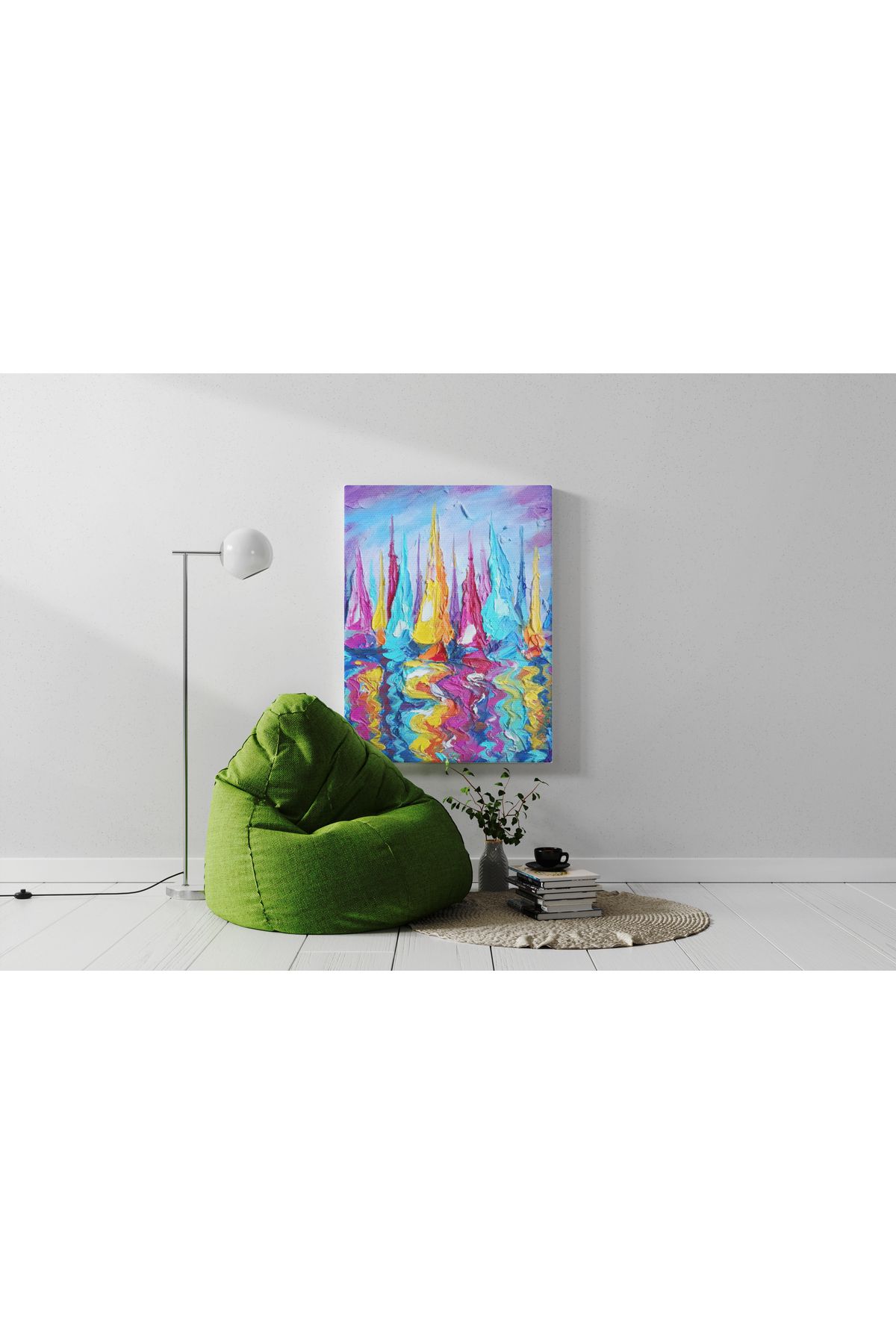 Kanvas Tablo Su ve Gemi Desenli Renkli Temalı Modern Tablo