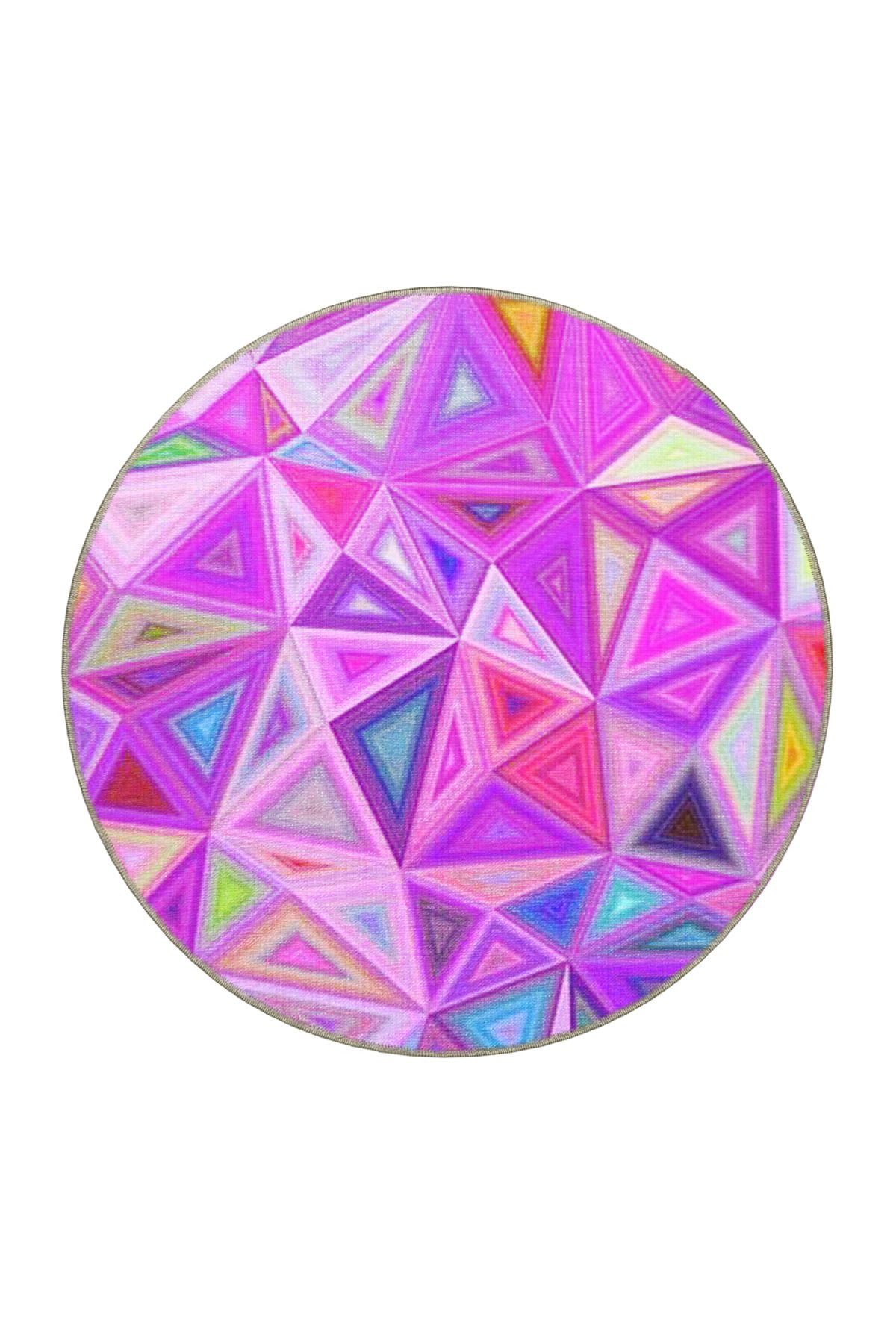 Mor Pembe Temalı Kristal Geometrik Desenli Modern Dekoratif Halı 3843