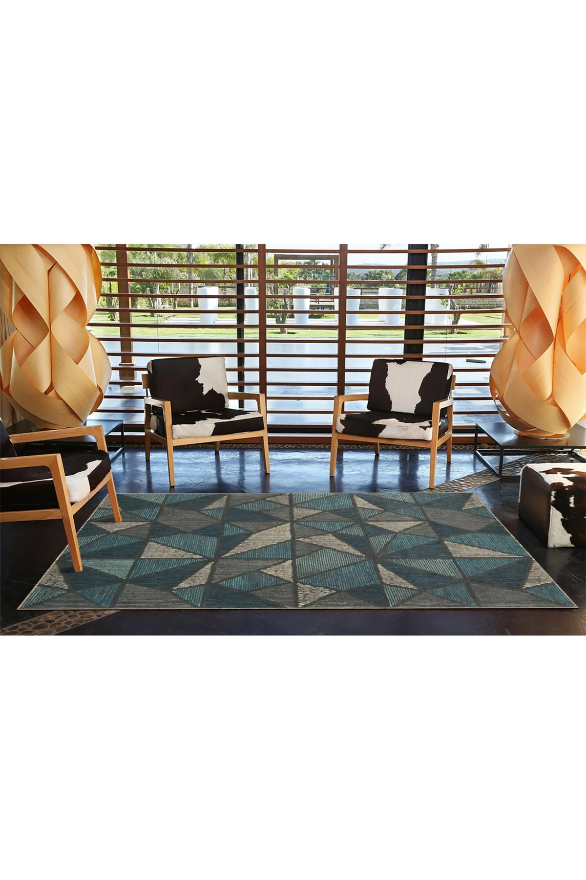 Yeşil Krem Geometrik Desenli Dokuma Taban Halı miravip338