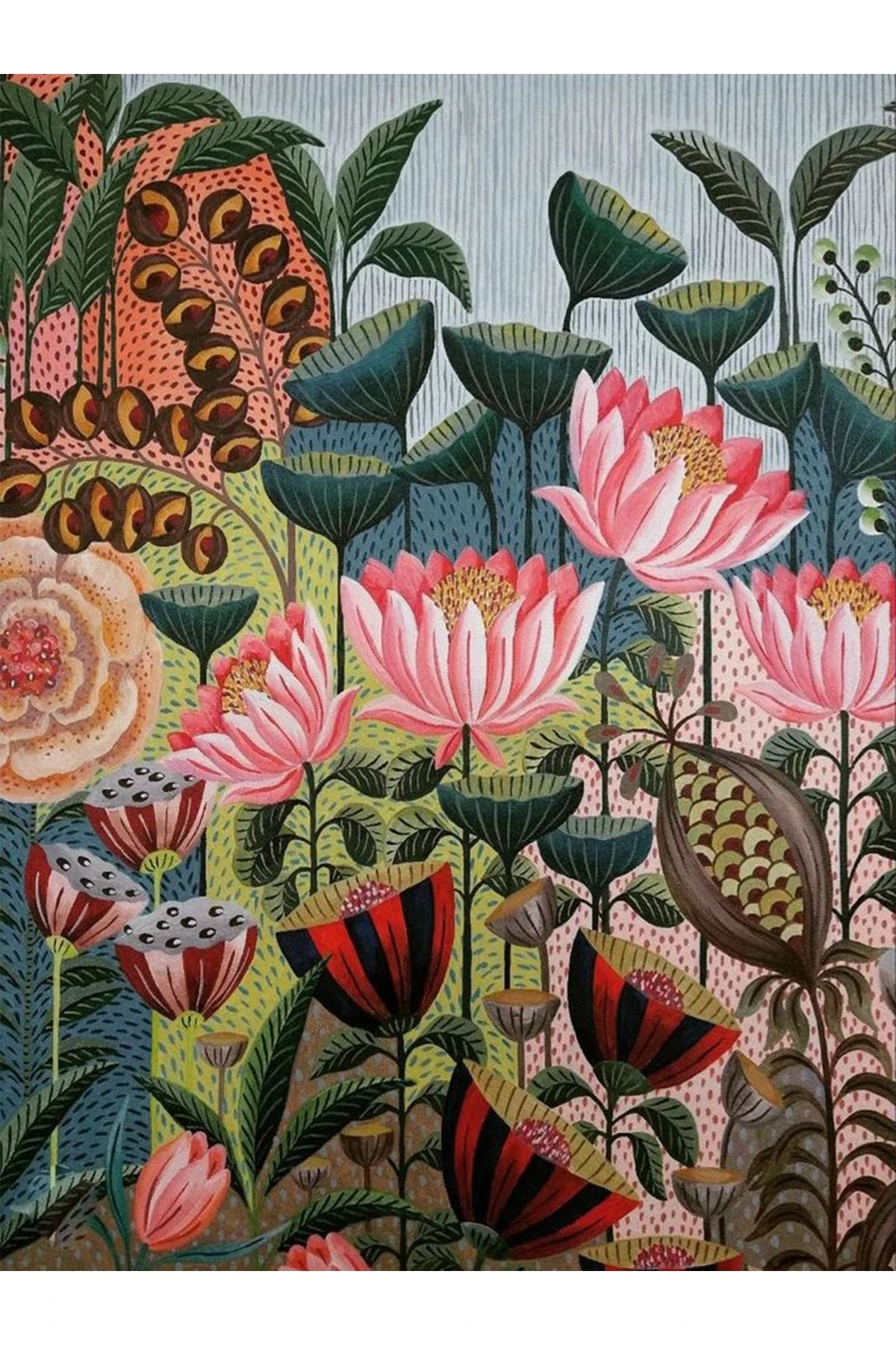 Yılmaz Koleksiyonu Çok Renkli Botanik Tasarım Orman ve Çiçekler Desenli Modern Dekoratif Halı 18