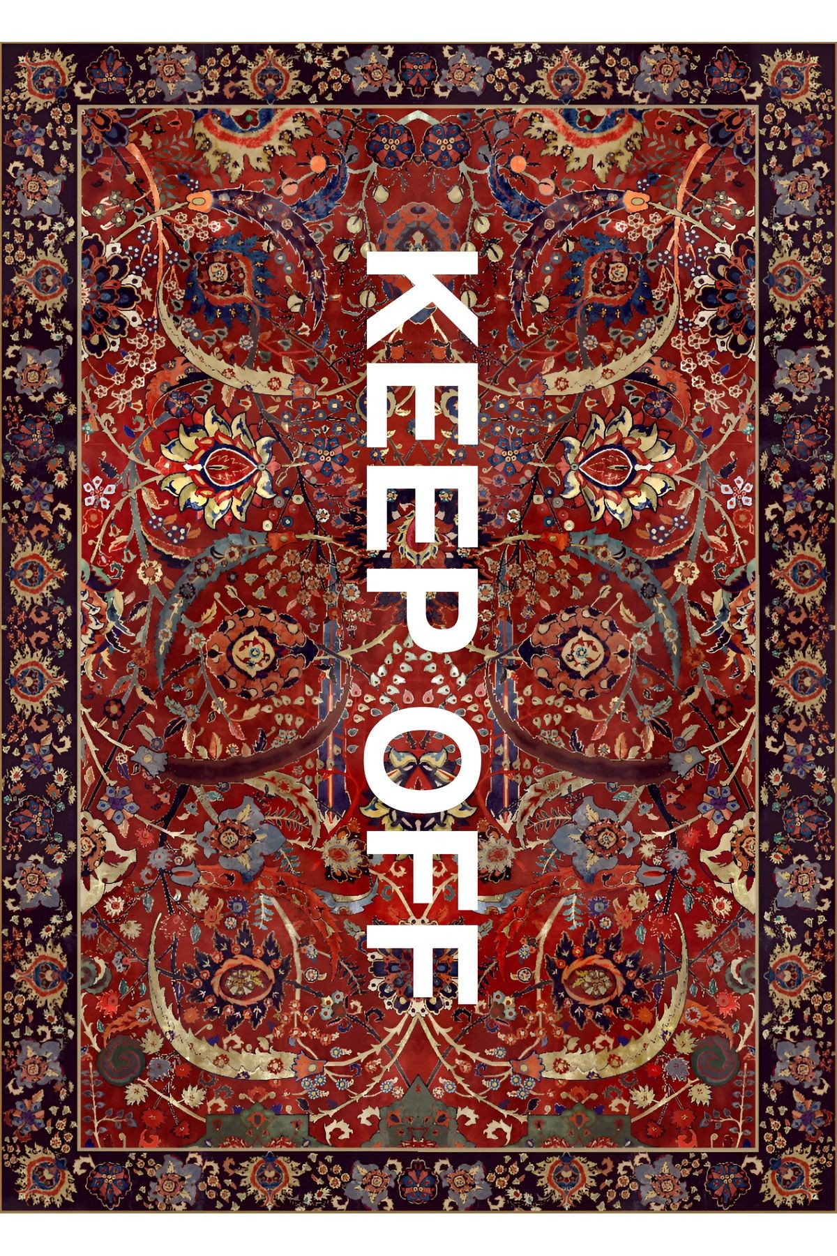 Vintage Bordo Keep Off Yazılı Çok Renkli Dokuma Taban Dekoratif Halı 1732