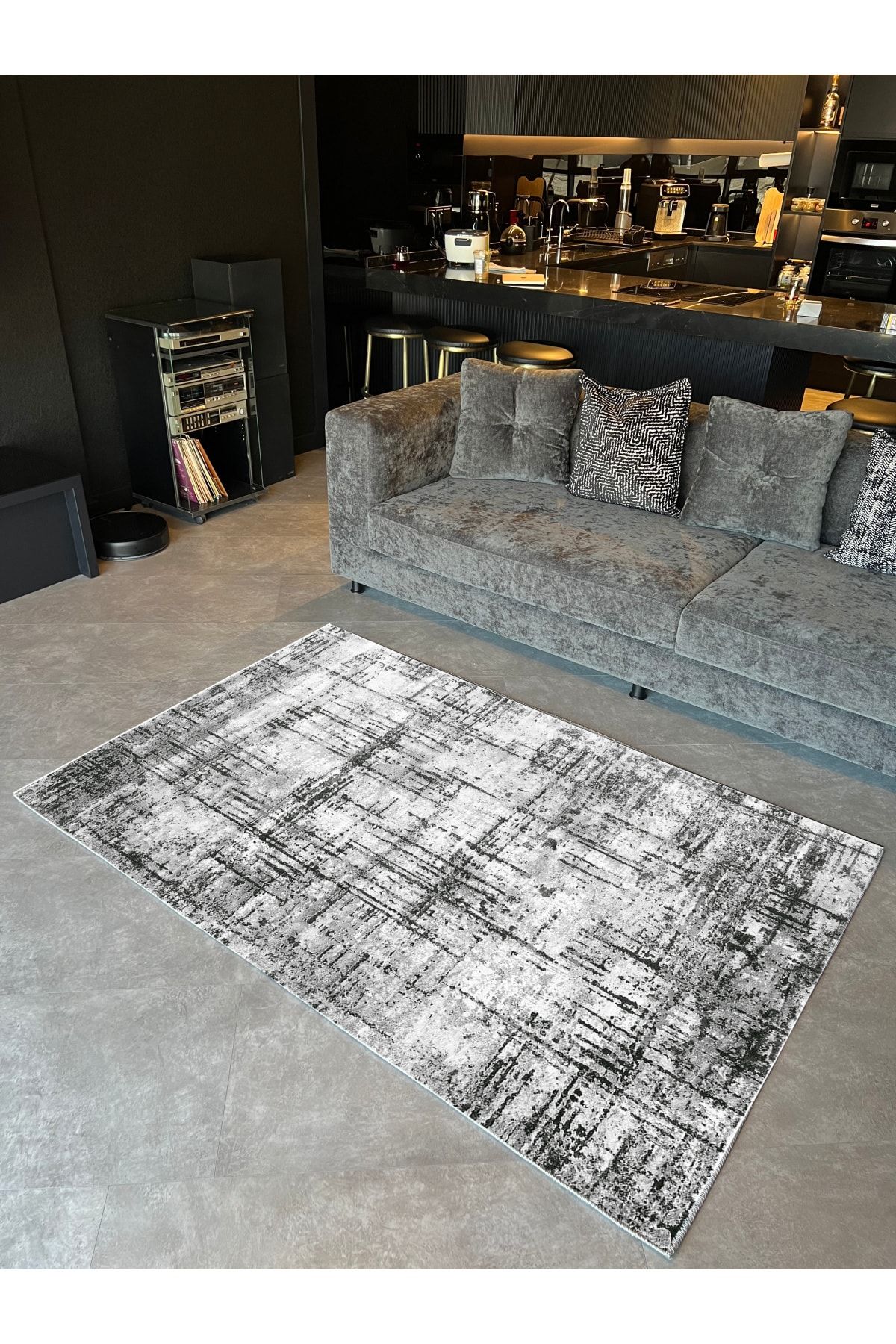 Mira Füme Antrasit Gri Çizgili Modern Dokuma Taban Halı Mira 1333