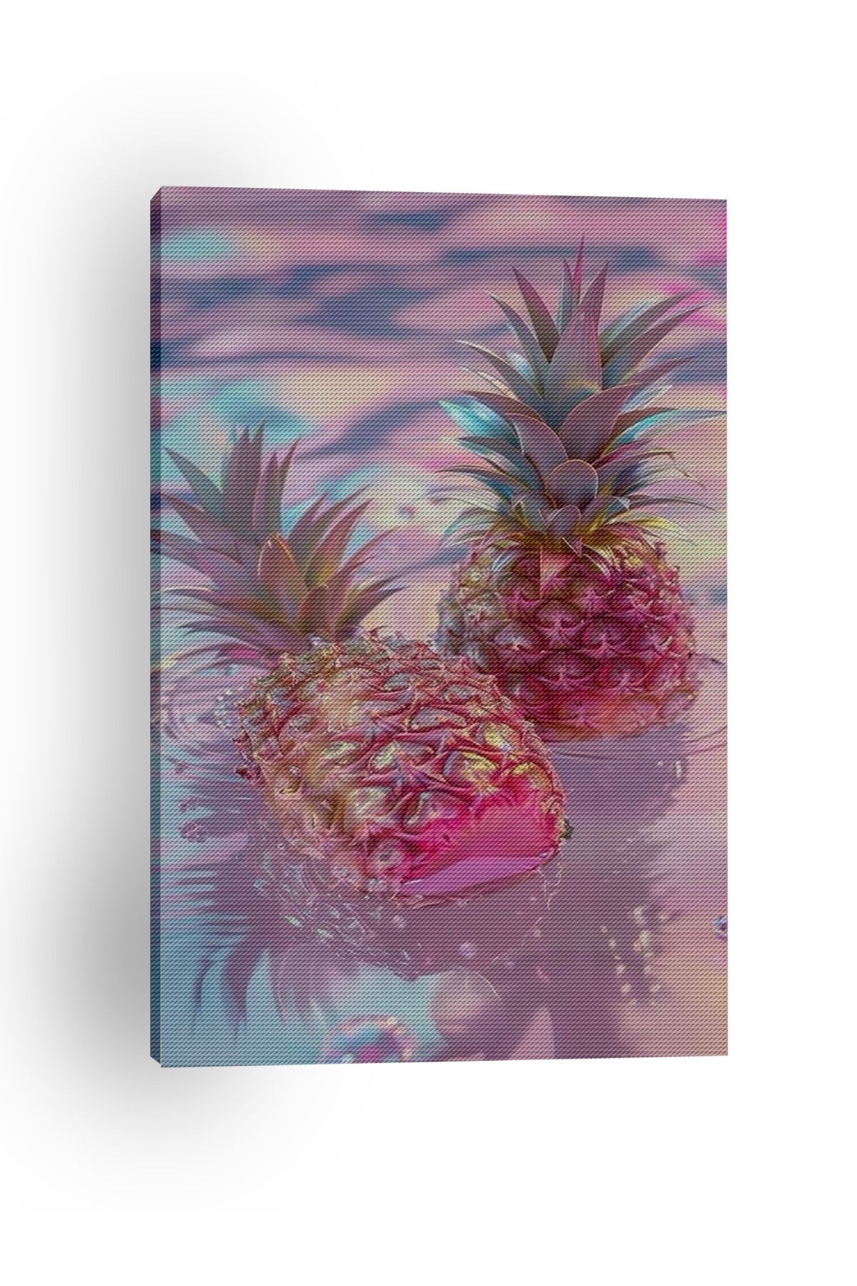 Kanvas Tablo Pembe Ananas Desenli Temalı Tablo