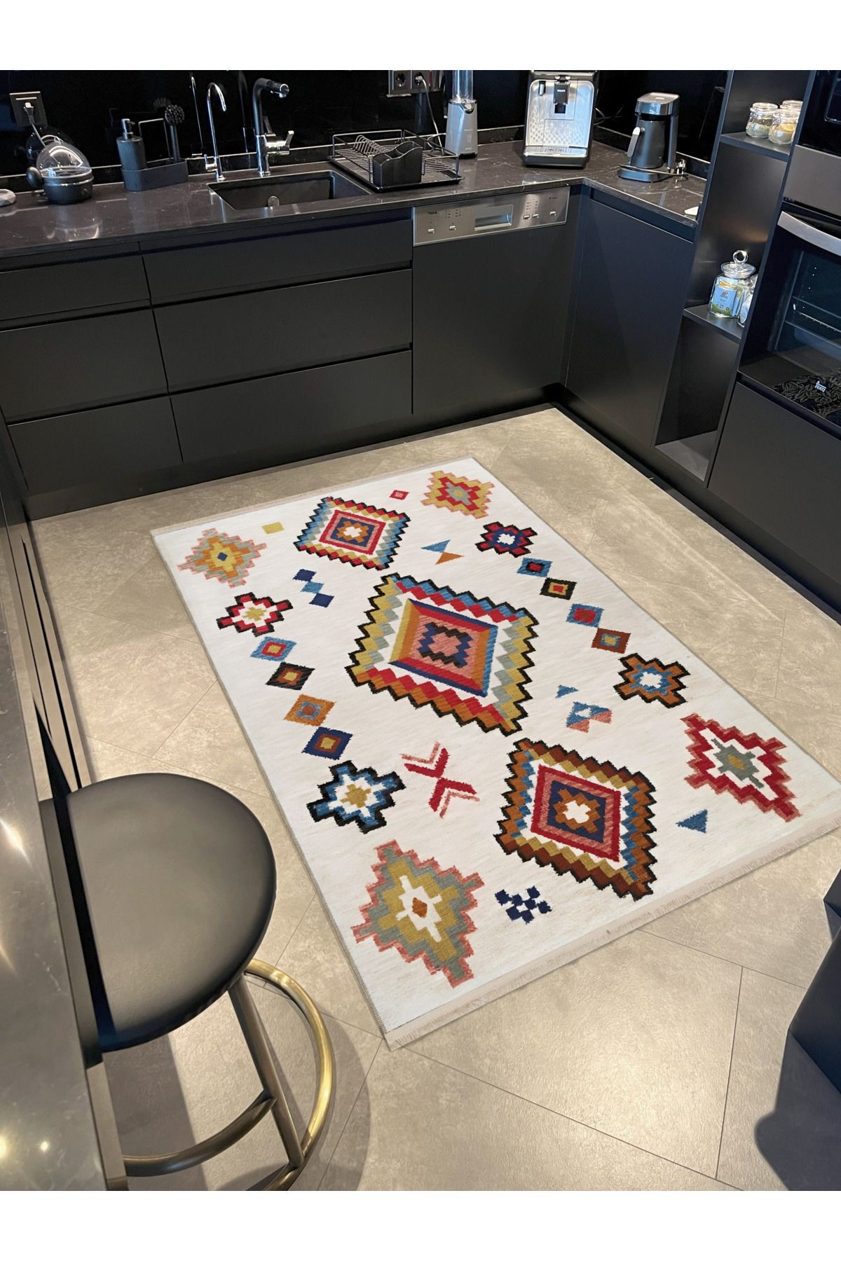 Bej Temalı Geleneksel Motif Desenli Vintage Dekoratif Halı 1936