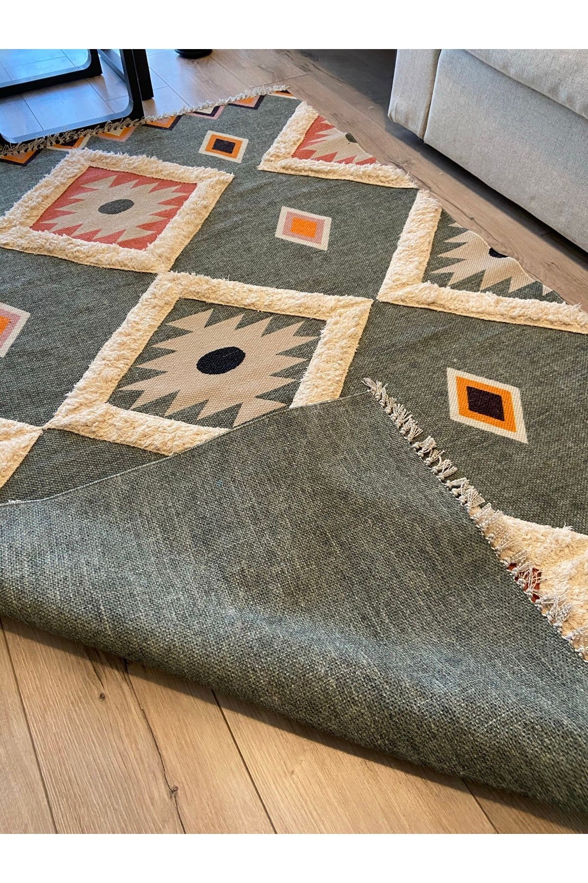 Rustik Green 4018 Çok Renkli Modern Kilim