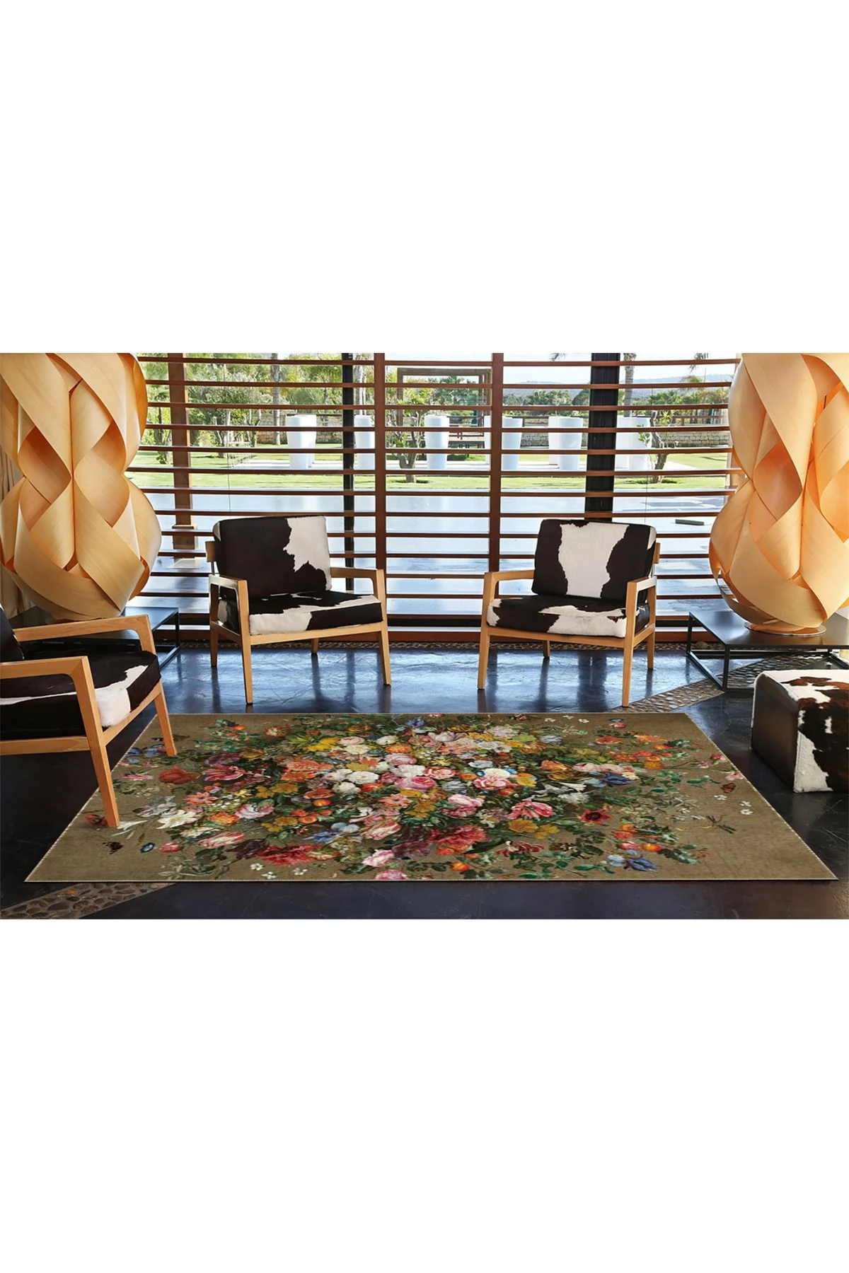 Kahverengi Temalı Çok Renkli Çiçekli Dokuma Taban miravip840