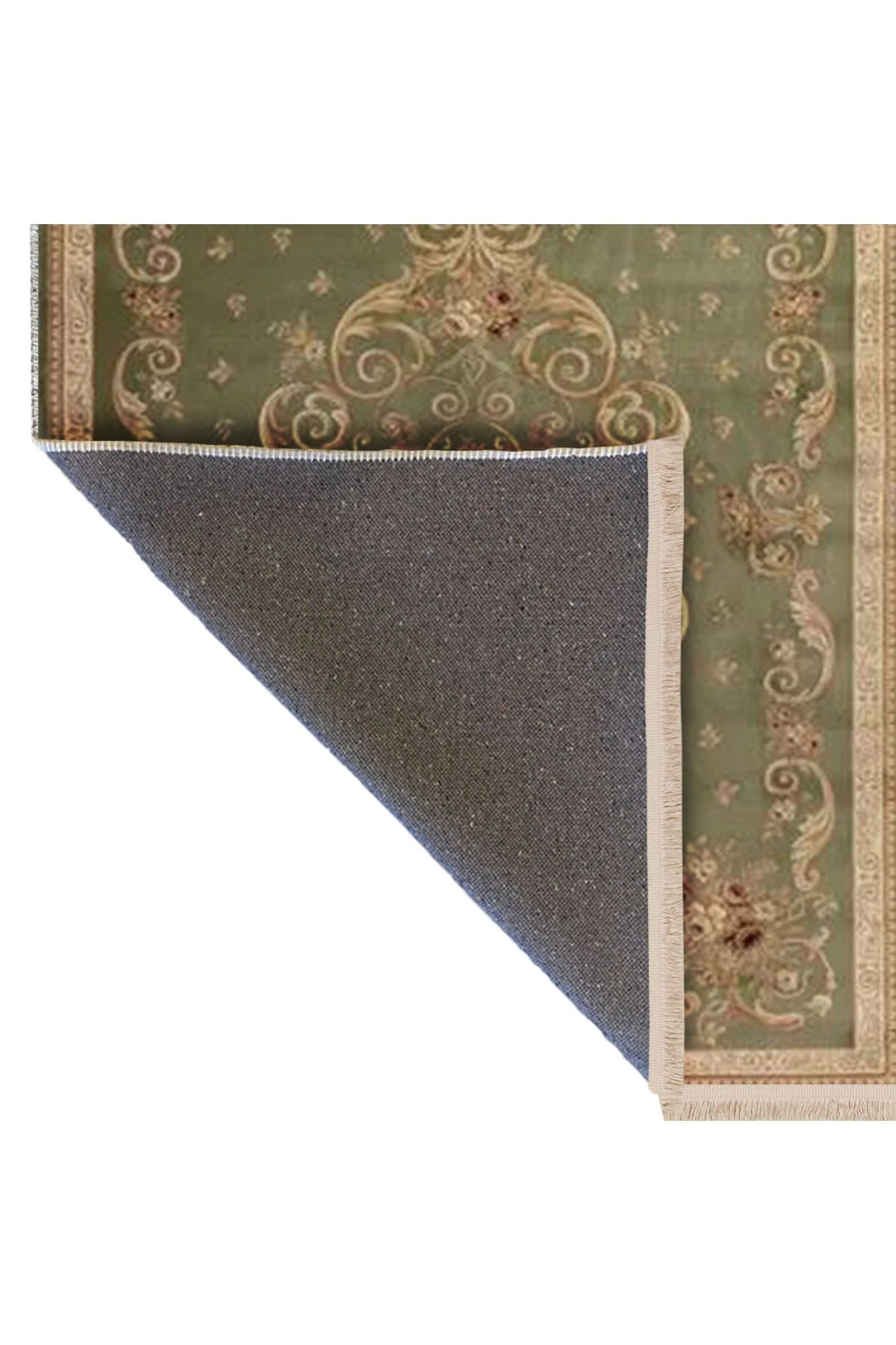 İnci Koleksiyonu Yeşil ve Bej Tema Etnik Motif Desenli Dokuma Taban Vintage Dekoratif Halı inci27