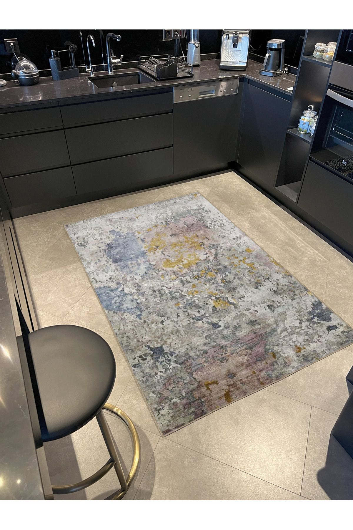 Gri Vintage Modern Desenli Dokuma Taban Halı miravip1005