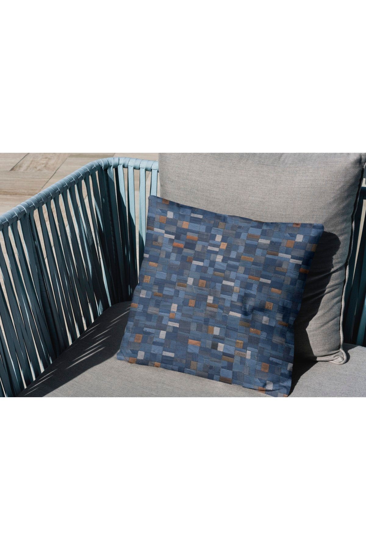 Kırlent 943 Jean Desenli Kot Ve Patchwork Görünüm Kırlent Kılıfı Pillow28