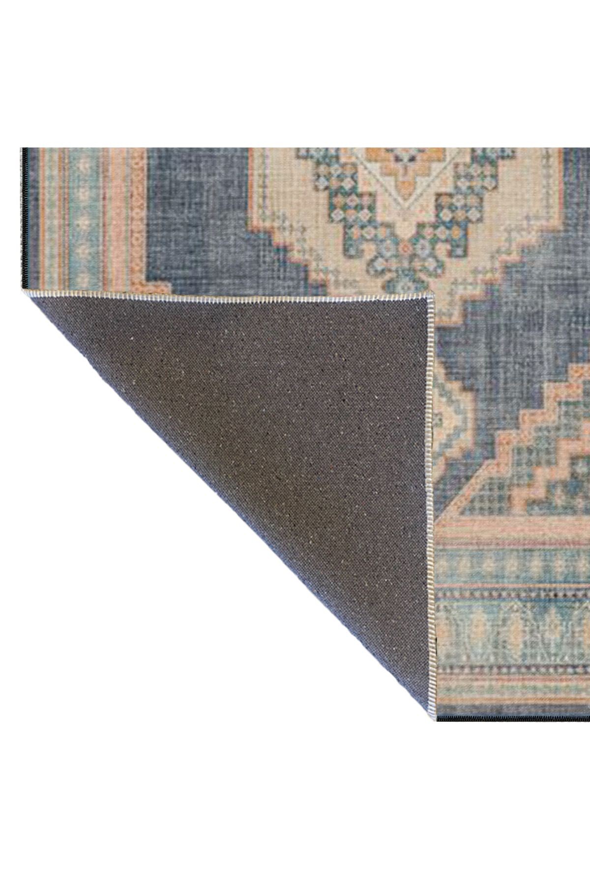 Geometrik Turuncu Yıldız Desenli Yıkanabilir Dokuma Taban ve Dekoratif Halı miravip8079