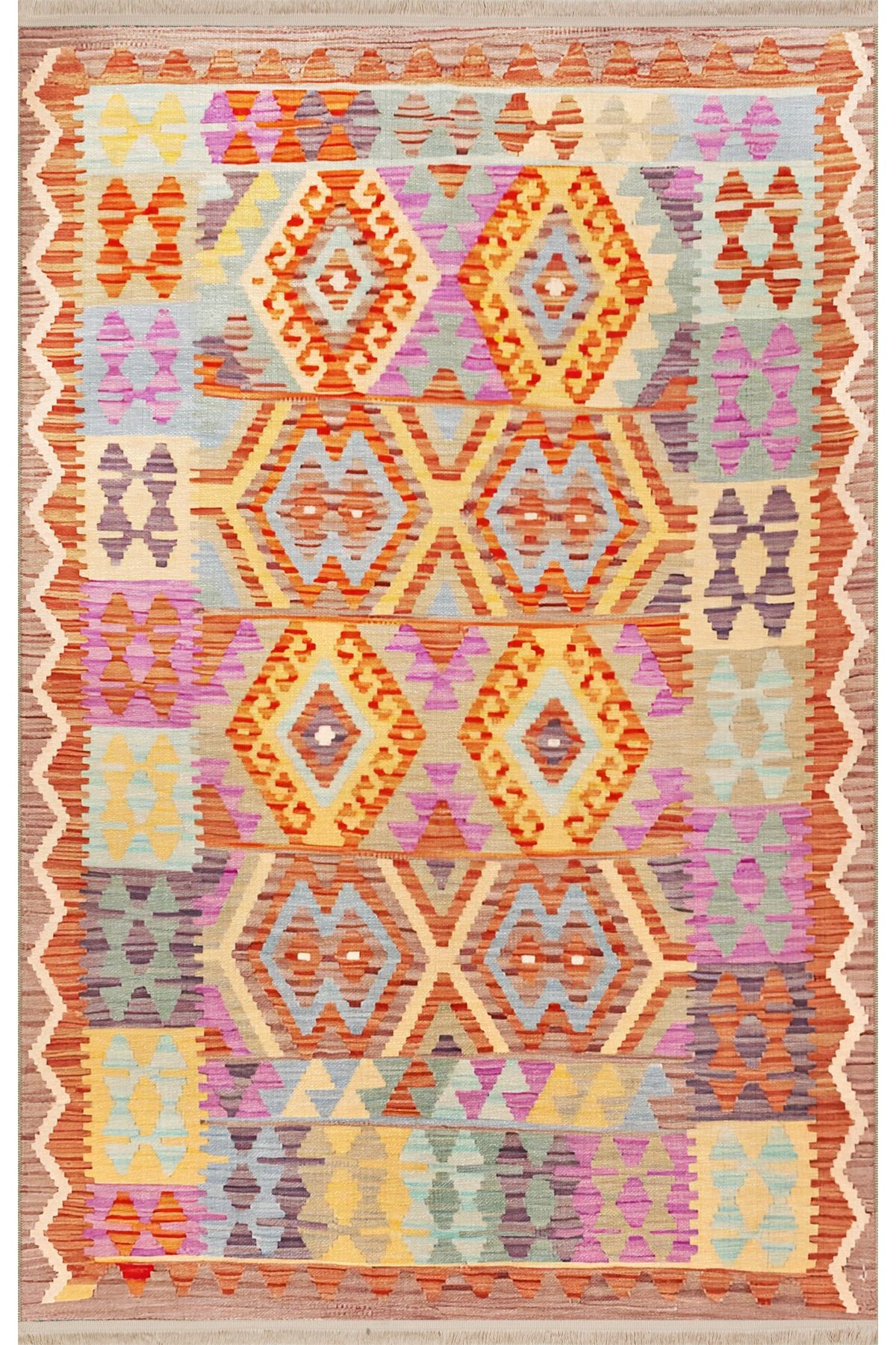 Açık Ton Çok Renkli Geleneksel Motif Karma Şekil Desenli Vintage Dekoratif Halı 1977