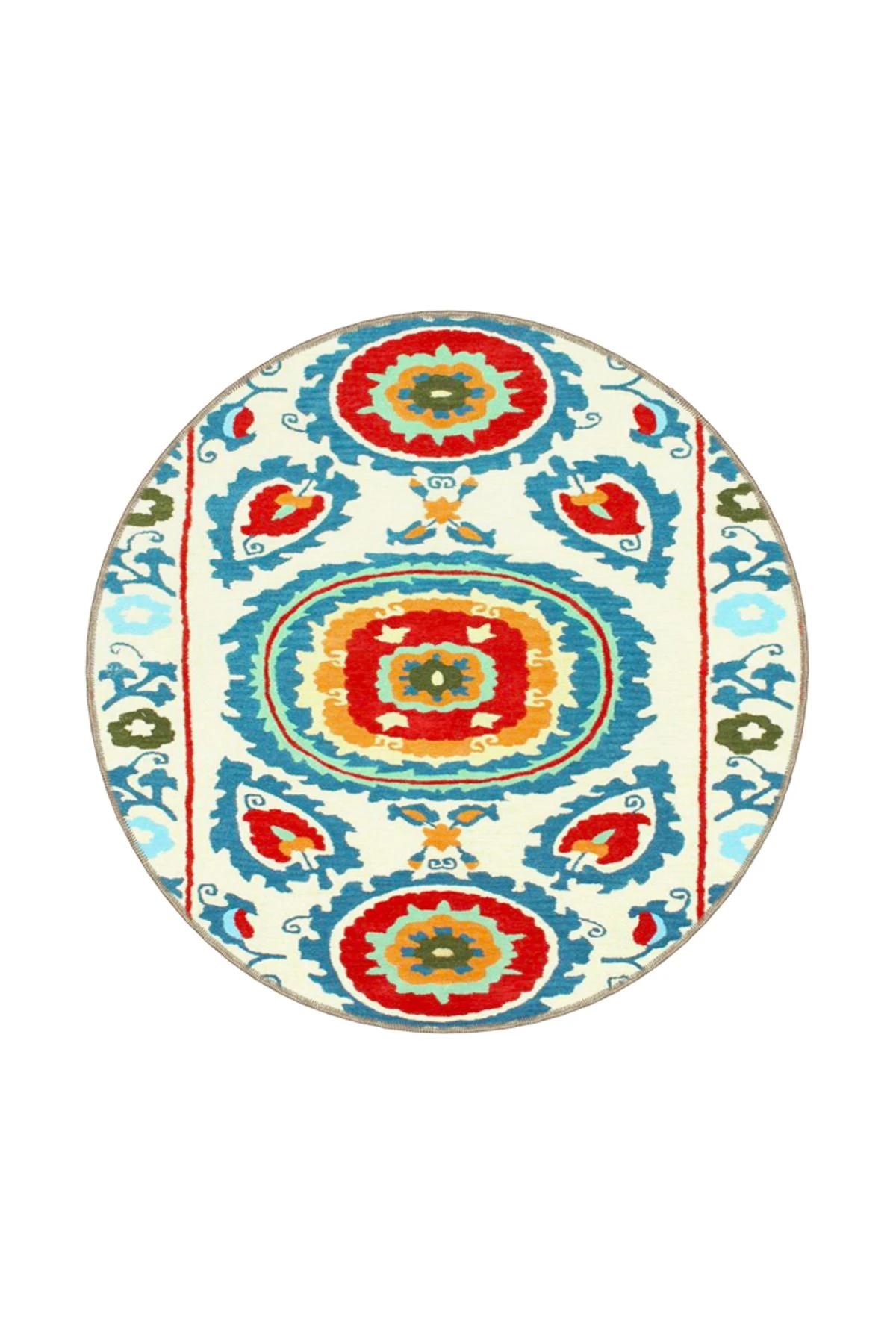 Bordürlü Krem Desenli Renkli Çiçekli Temalı Dokuma Taban Halı ve Yıkanabilir Halı miravip9850