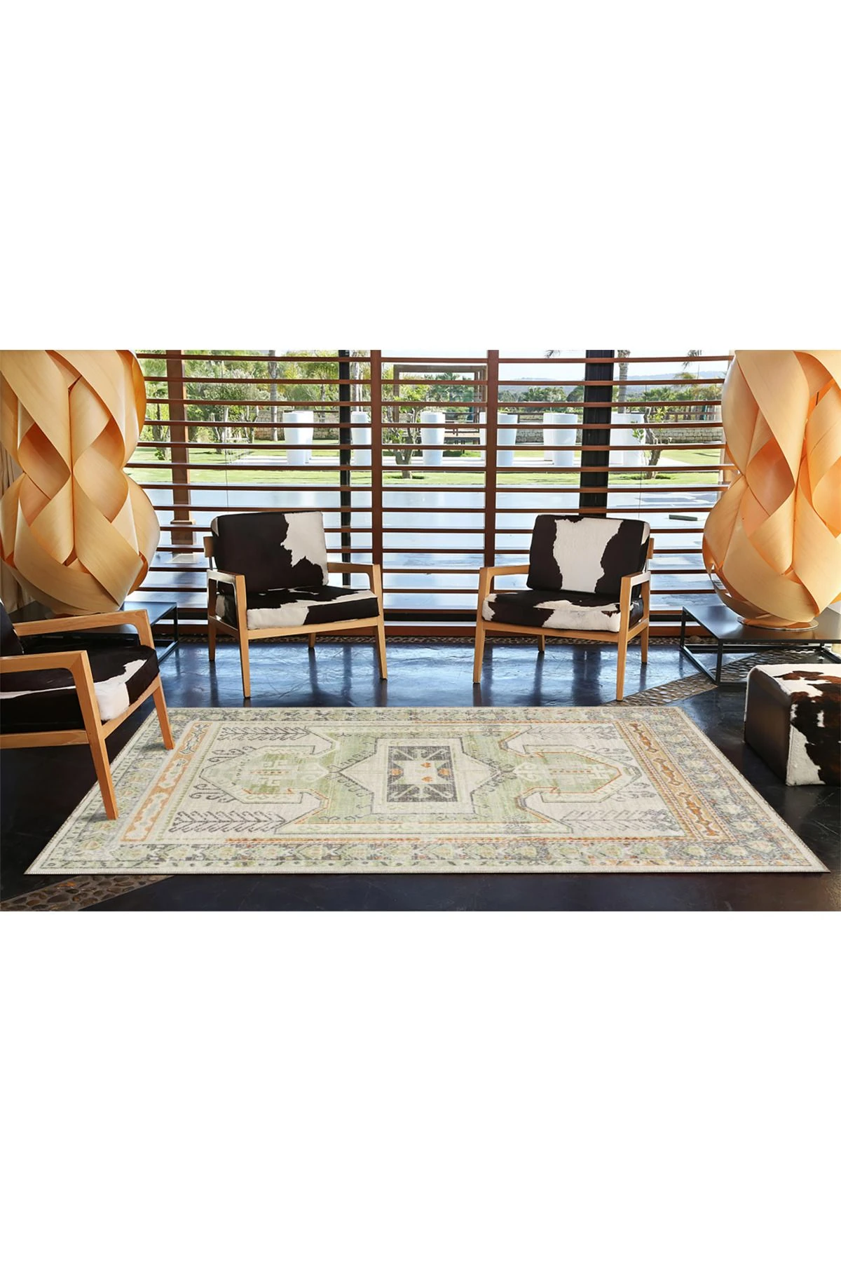 Modern Kahverengi Çerçeveli Desenli Dokuma Taban Yıkanabilir Halı miravip8366