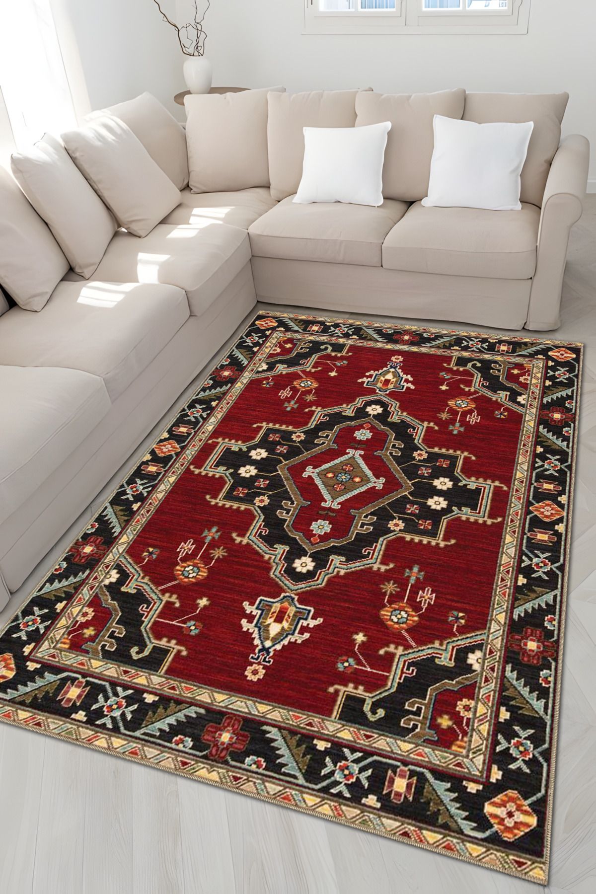 Bordo Kahverengi Temalı Geleneksel Motif Desenli Vintage Dekoratif Halı 4876