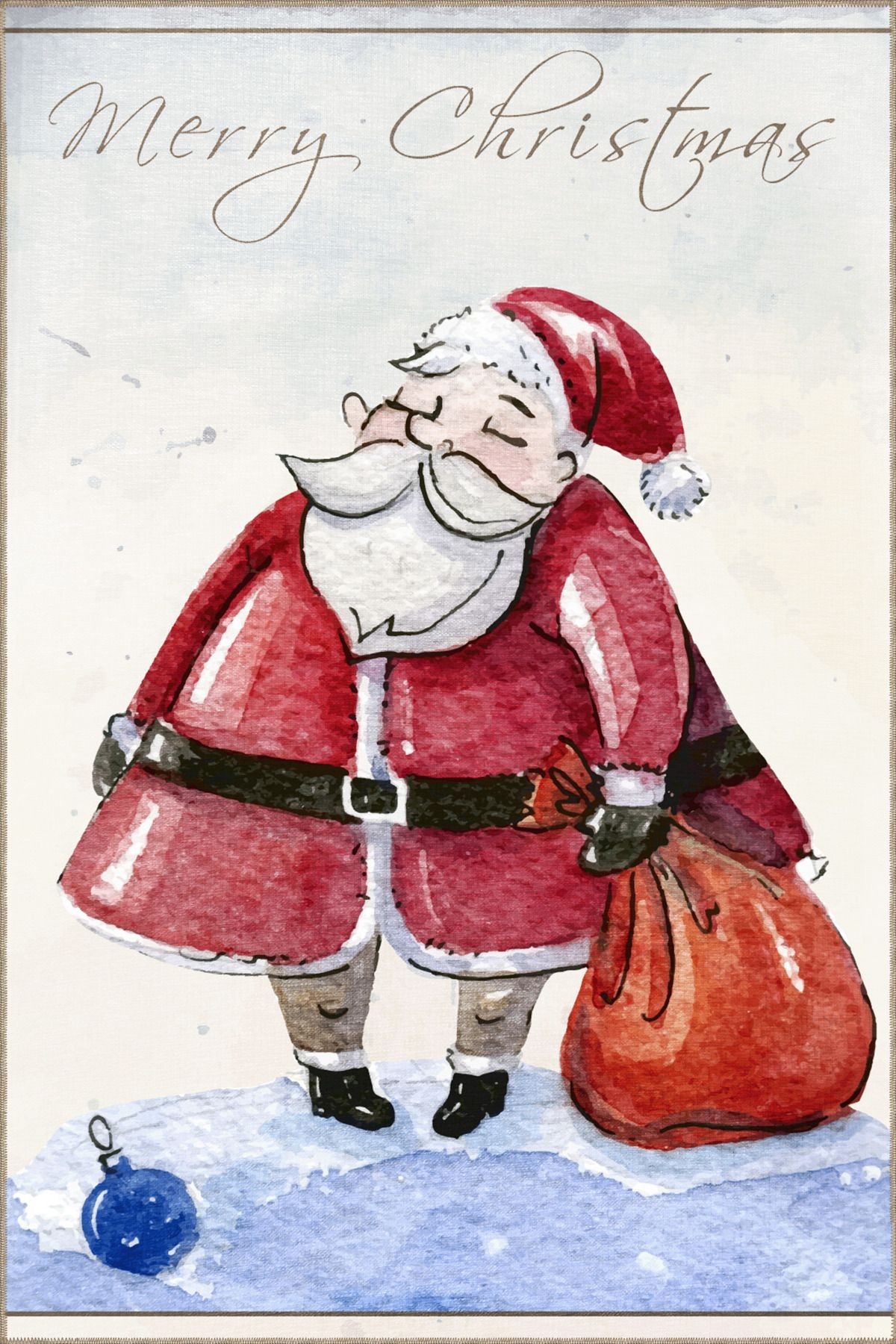 Mavi Bej Yılbaşı Temalı Noel Baba Desenli Kreatif Modern Dekoratif Halı 2239
