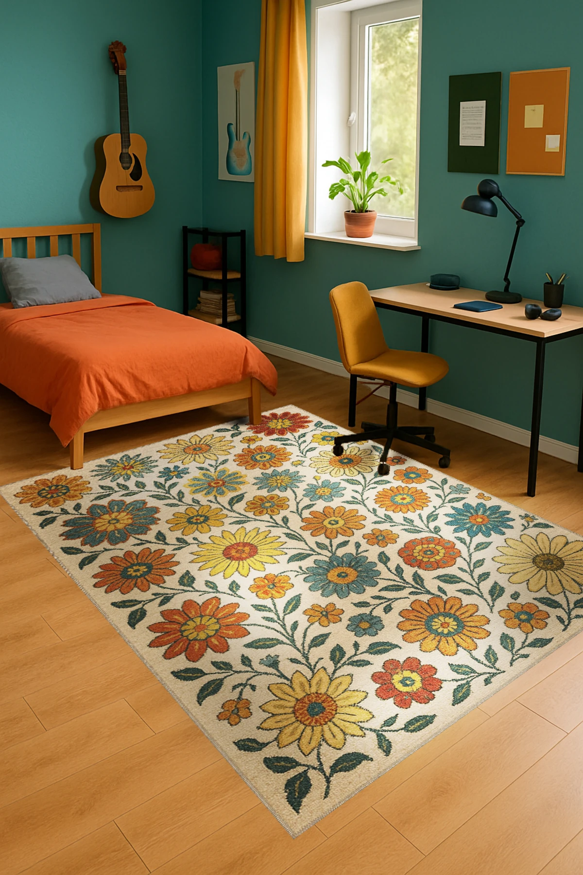 MOSSO Çiçek Motifli Desen Dokuma Taban Vintage Dekoratif Halımosso910