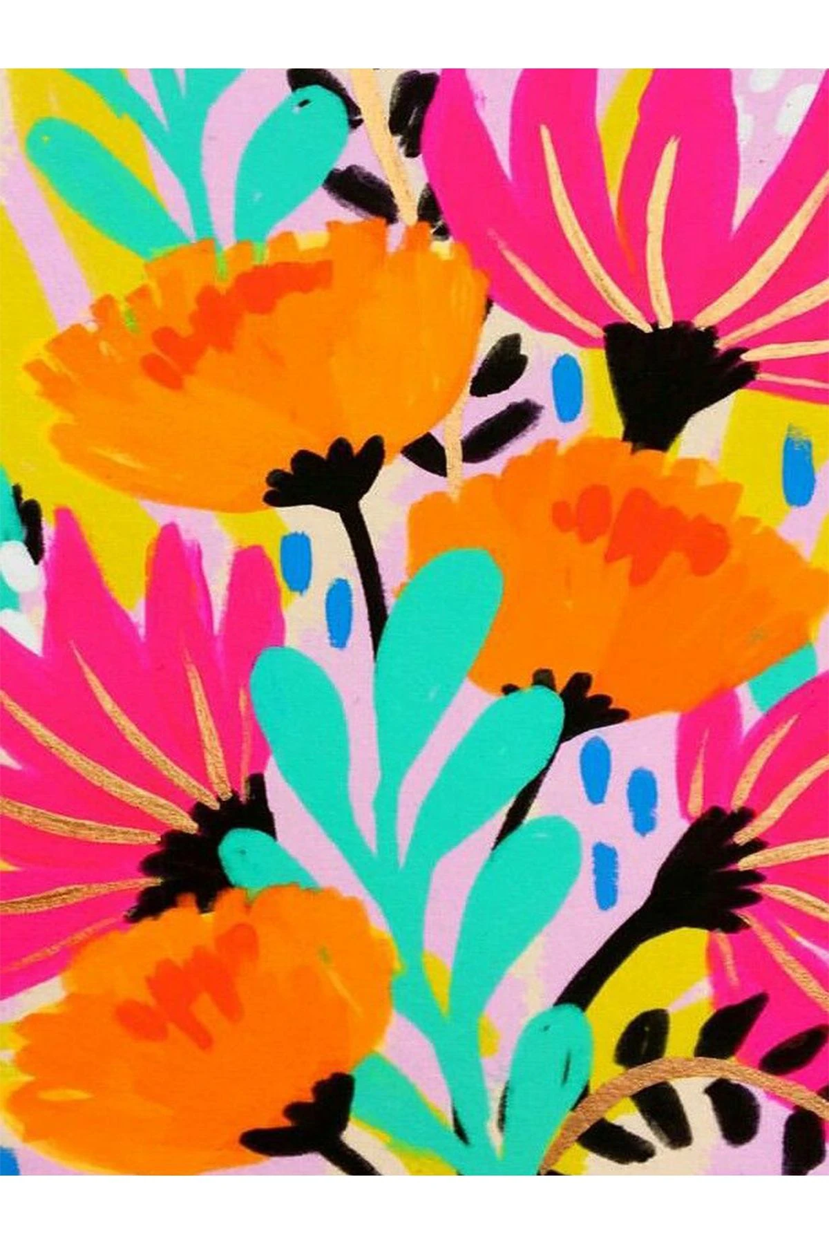 Özge Koleksiyonu Çok Renkli Çiçekler  Desenli Dokuma Taban Modern Dekoratif Halı özge49