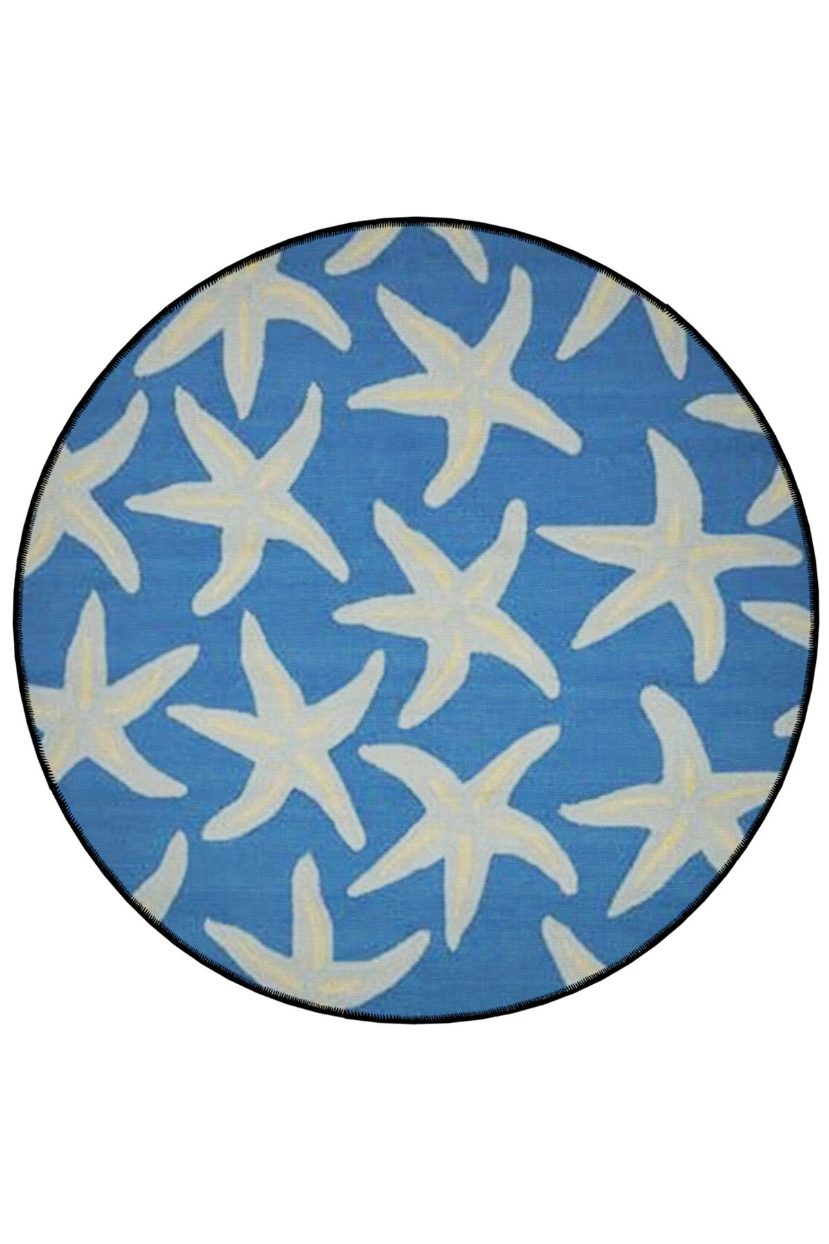 Mira Yuvarlak Mavi Deniz Yıldızı Detaylı Dokuma Taban Modern Dekoratif Halı 5545