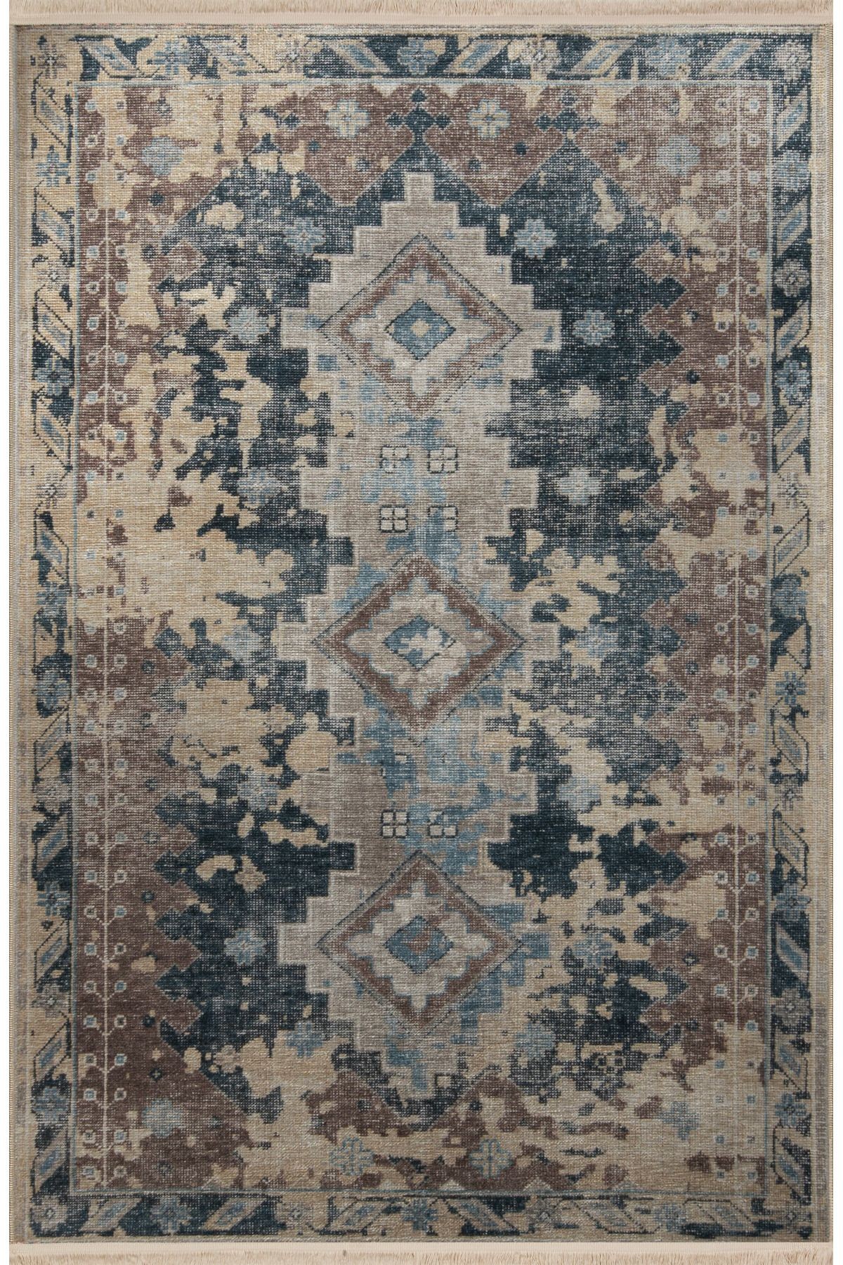 Açık Ton Çok Renkli Soyut Geleneksel Motif Desenli Vintage Dekoratif Halı 2981