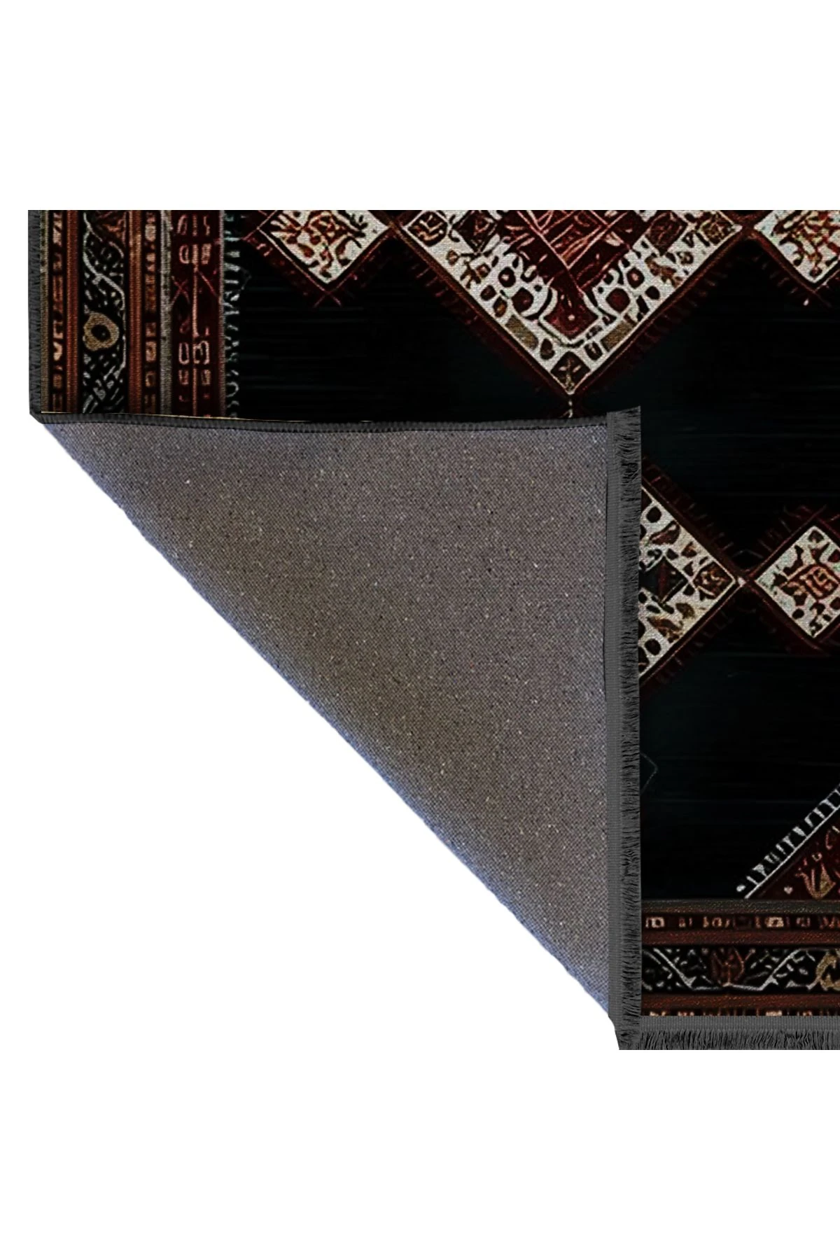 Siyah Antik Tasarım Serisi Bordo Detaylı Desenli Vintage Dekoratif Halı antik34