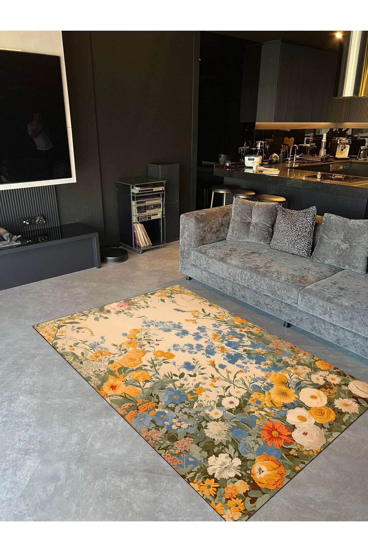 Paris Koleksiyonu Turuncu Tonlarda Çiçek Desenli Modern Dekoratif Halı paris12