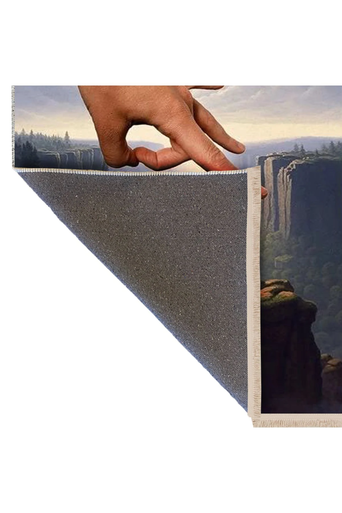 Özge Koleksiyonu Sanatsal Tasarım El Detaylı Zirvede Yalnız Adam Dokuma Taban Dekoratif Halı özge02