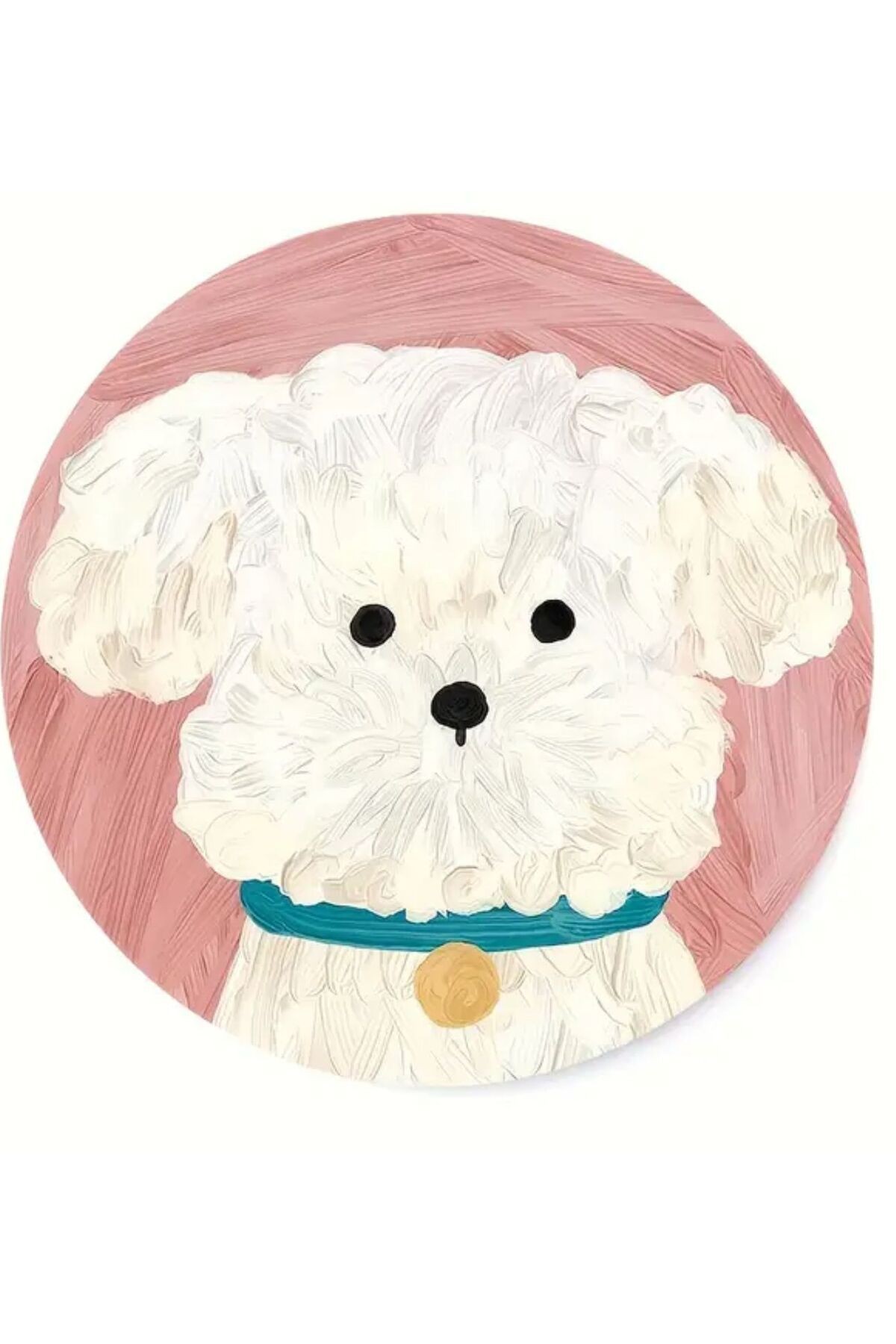 Alya Koleksiyonu Pastel Tonlarda Sevimli Köpek Detaylı Dokuma Taban Yuvarlak Dekoratif Halı alya95