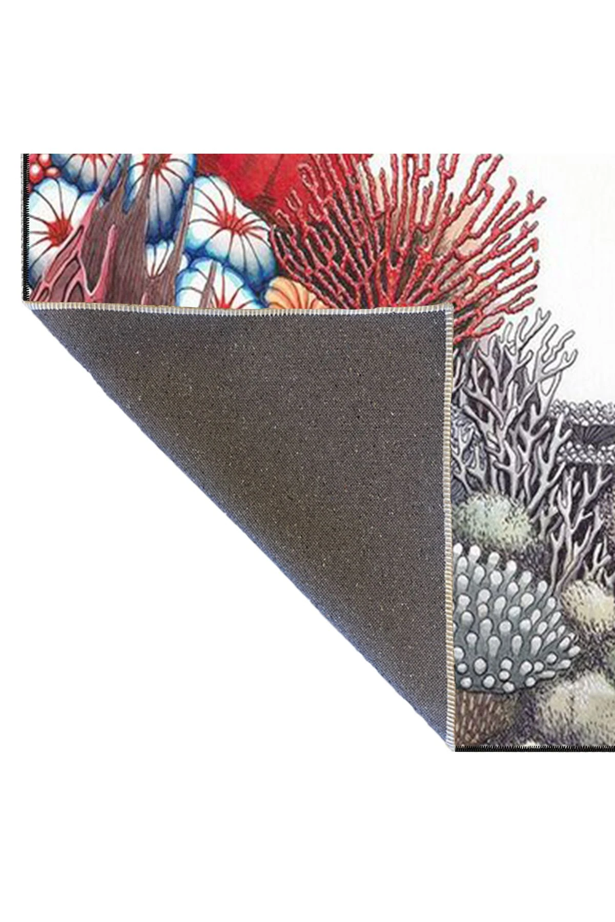 Beyaz Tonlu Deniz Dibi Canlı Desenli Dekoratif Yıkanabilir Halı miravip8457