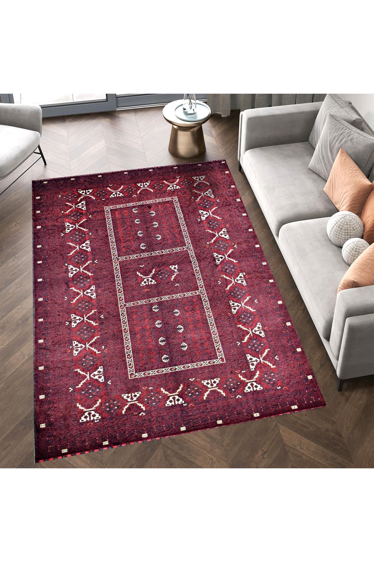Mete Koleksiyonu Vişne Renk Klasik Geleneksel Desenli Vintage Dekoratif Halı 23