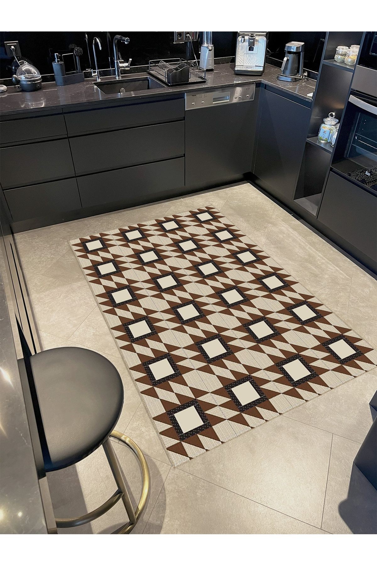 Ametist Serisi Kahverengi Tonlar Geometrik Detaylı Dokuma Taban Modern Dekoratif Halı ametist19