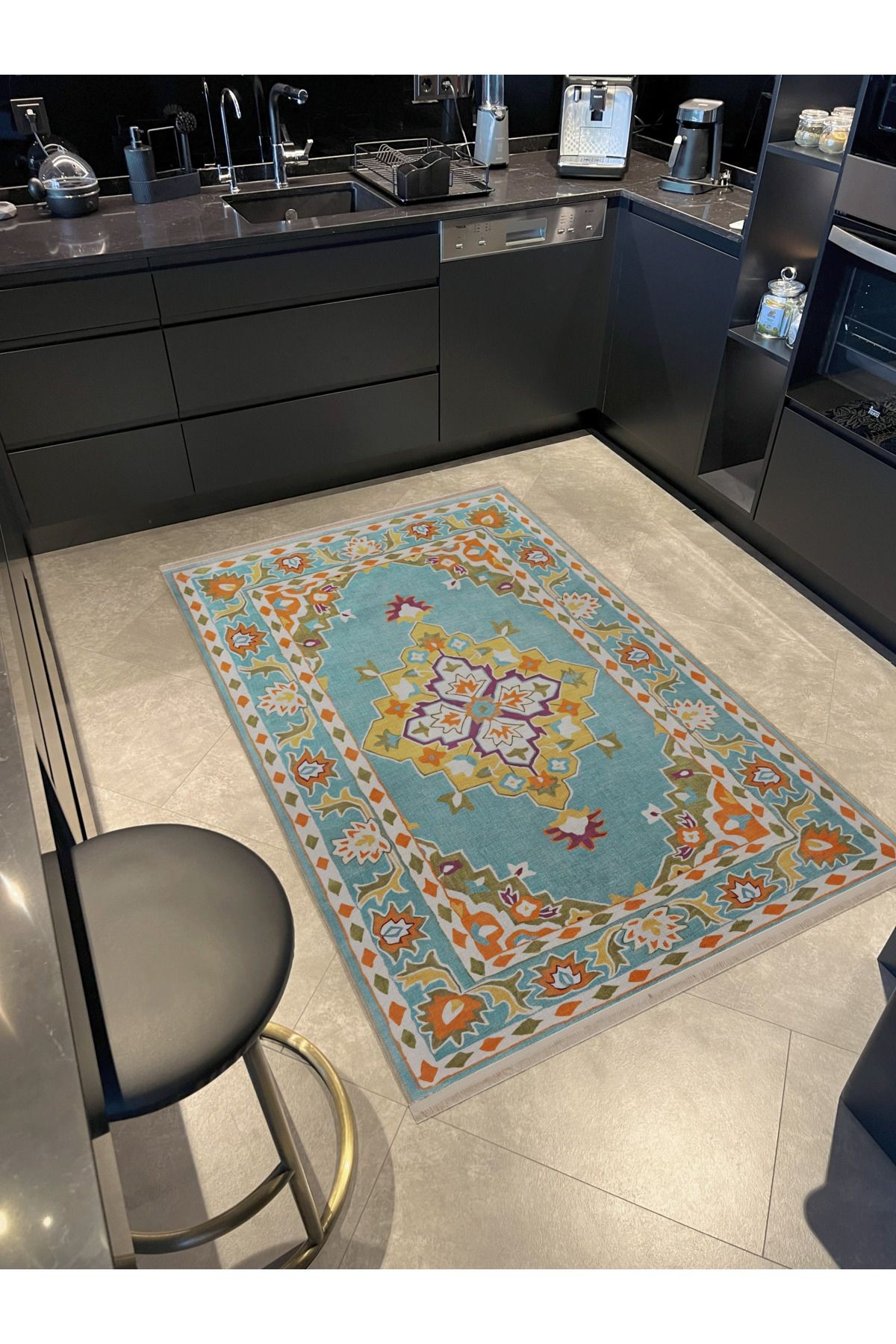 Açık Ton Çok Renkli Geleneksel Motif Çiçek Desenli Kreatif Vintage Dekoratif Halı 2424
