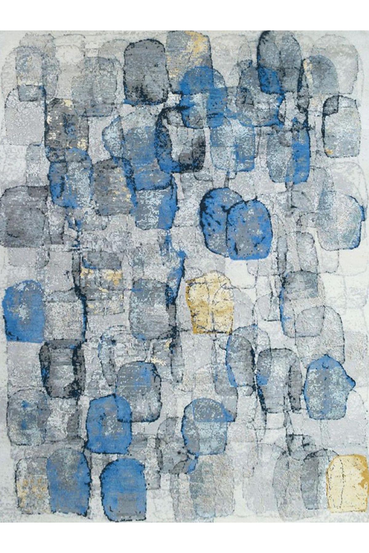 Barcelona Koleksiyonu Mavi ve Gri Tonlarda Soyut Abstract Desenli Modern Dekoratif Halı 63