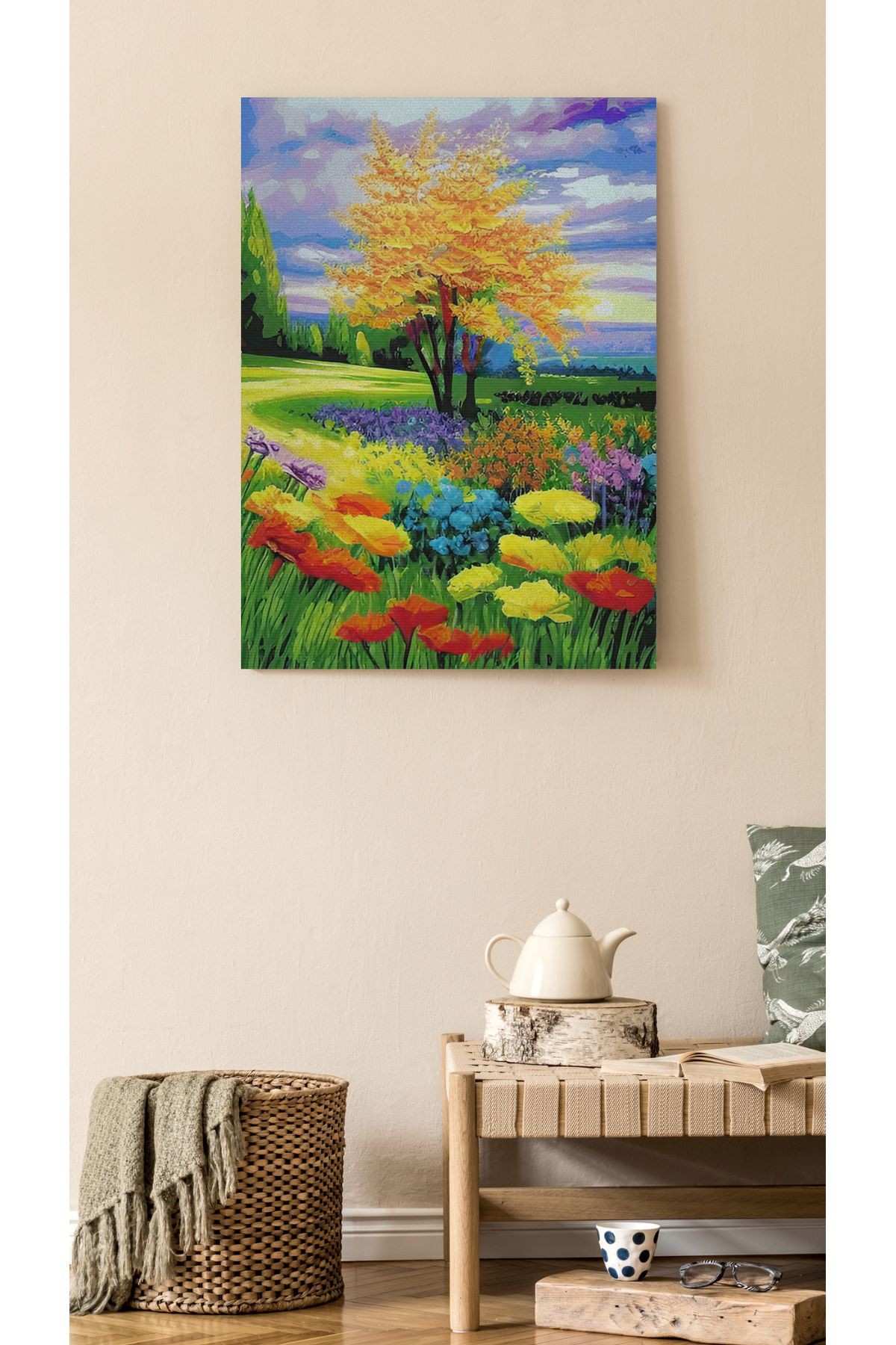 Kanvas Tablo Sarı Temalı Orman Doğa Çiçek Desenli Modern Tablo
