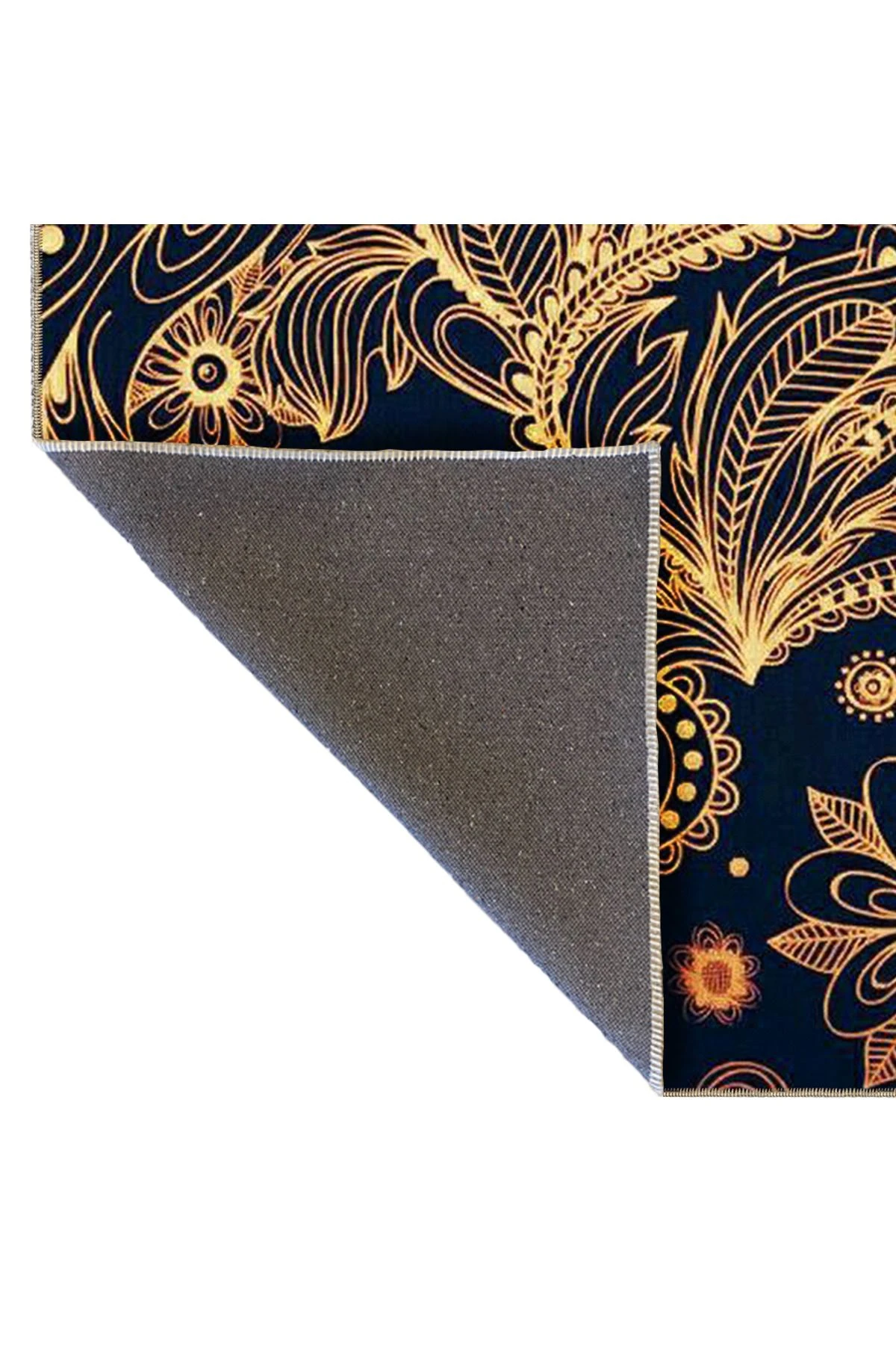 Lacivert Sarı Temalı Floral Soyut Figür Desenli Modern Dekoratif Halı 4819