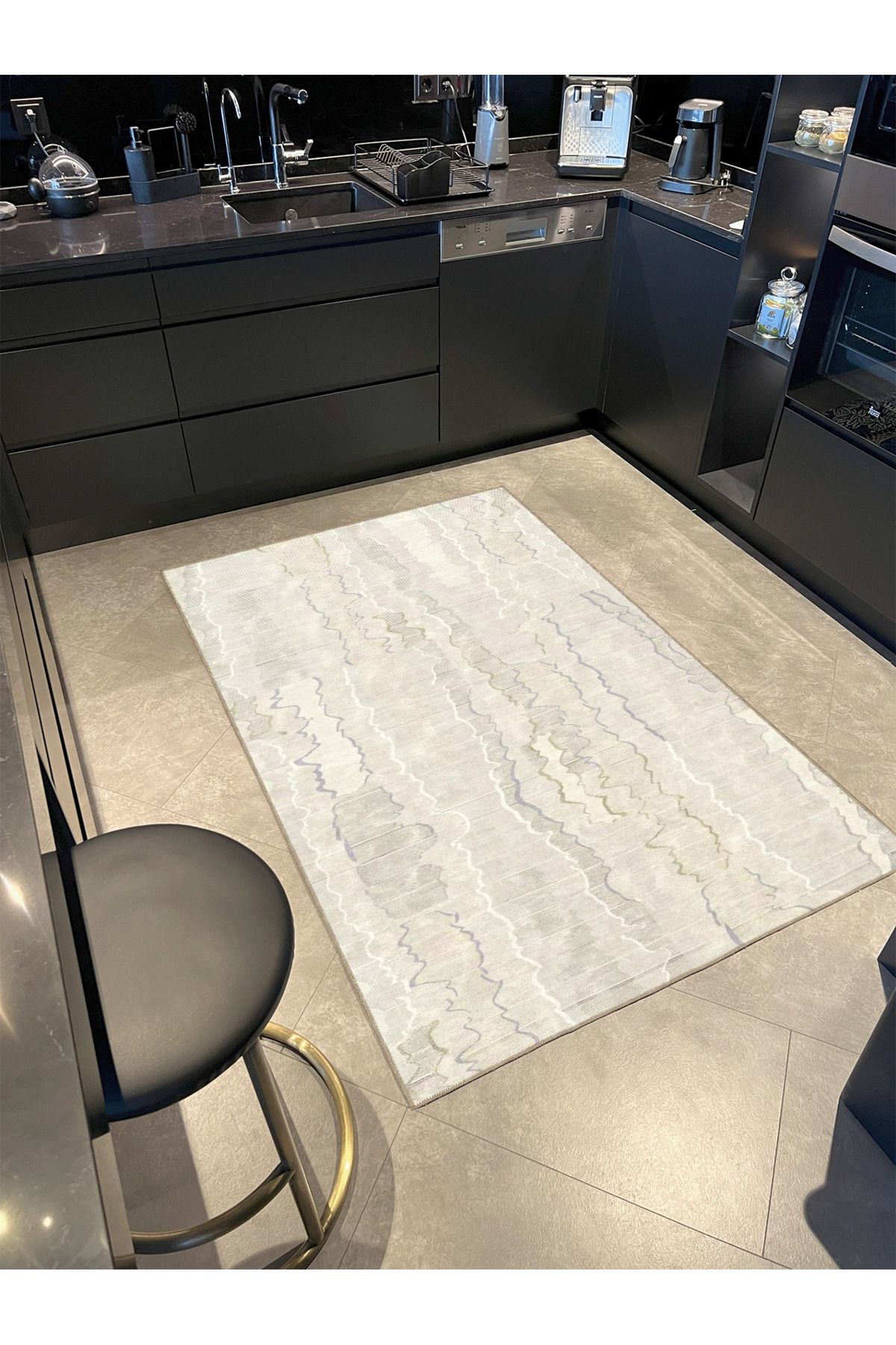 Krem Kırık Çizgili Desenli Dekoratif Halı miravip920