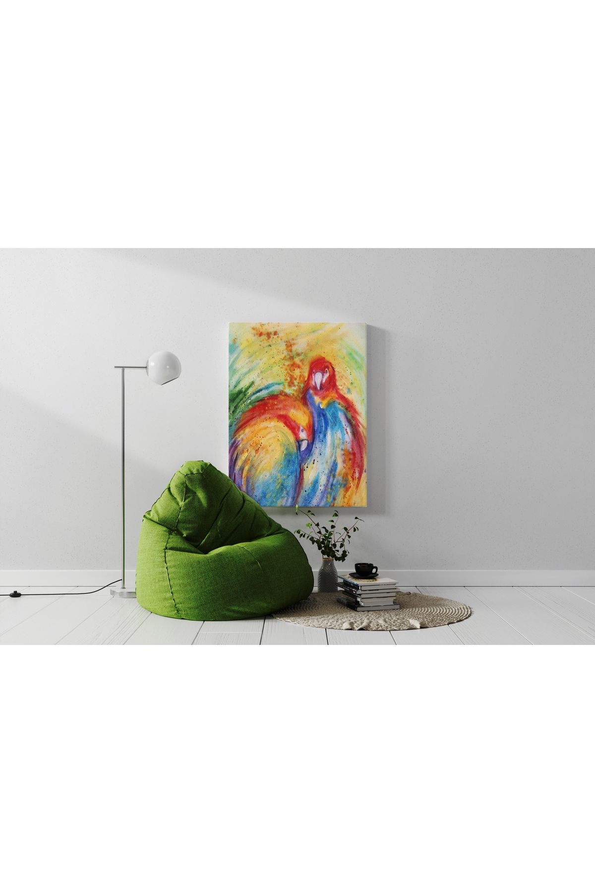 Kanvas Tablo Sulu Boyalı Papağan Hayvan Karışık Renkli Desenli Renkli Temalı Modern Tablo