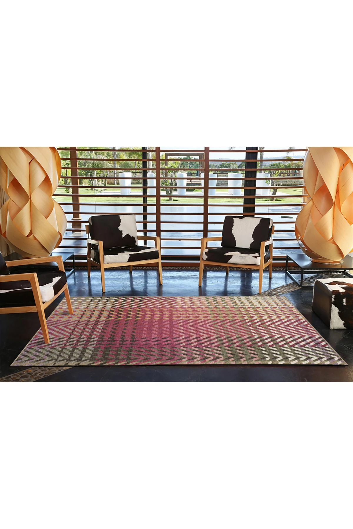 Pembe Temalı Çok Renkli Geometrik Desenli Kreatif Modern Dekoratif Halı 4523